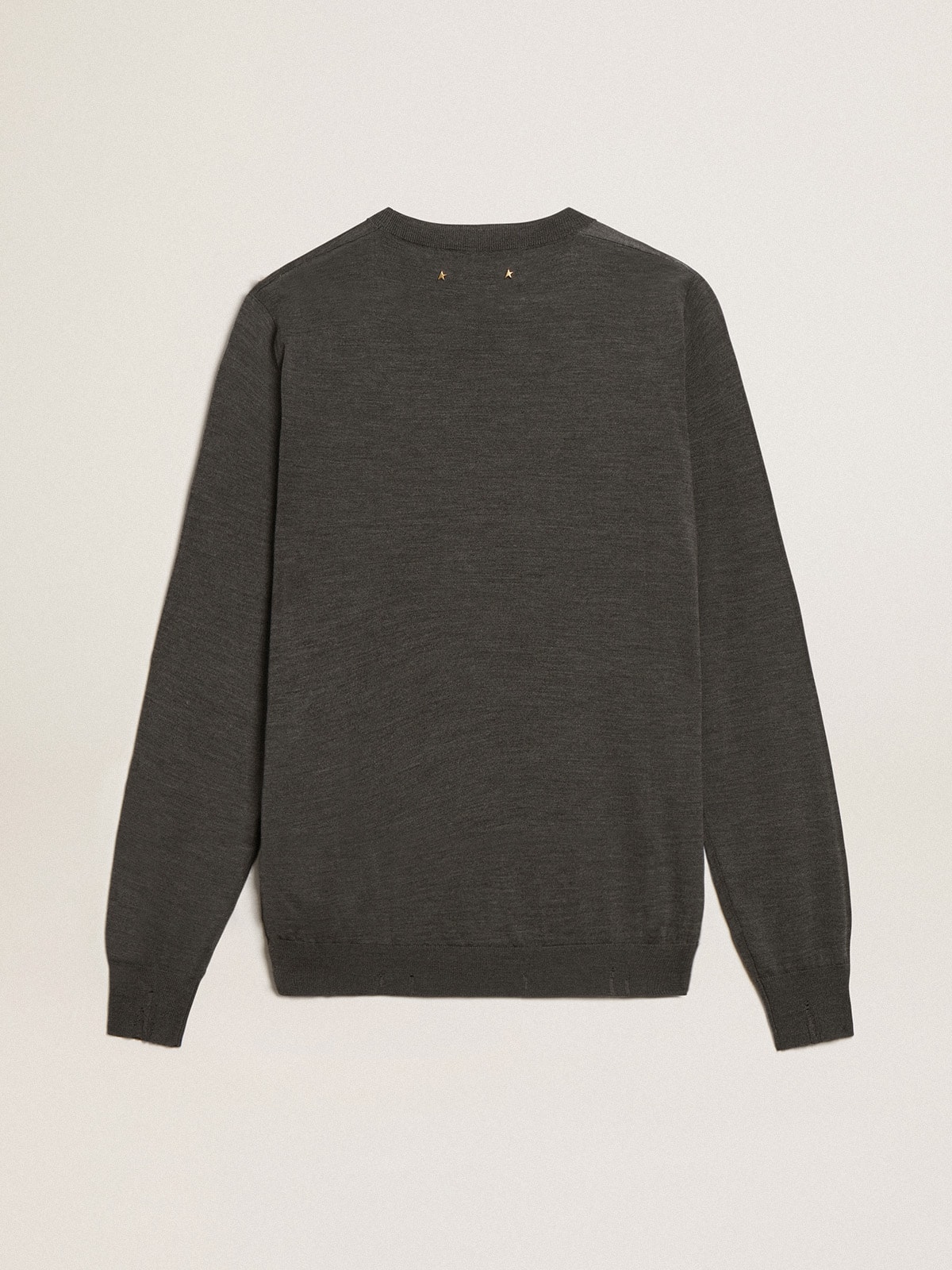 Men's round-neck sweater in dark gray mélange wool
