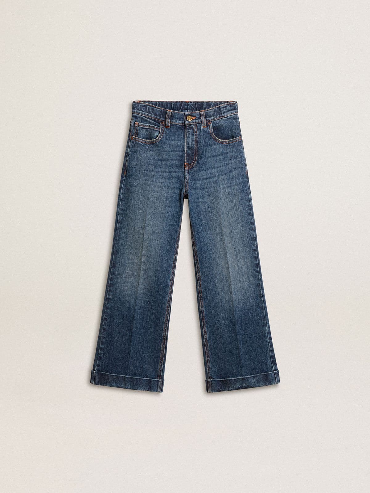 Girls' bootcut jeans with a medium wash and embroidery