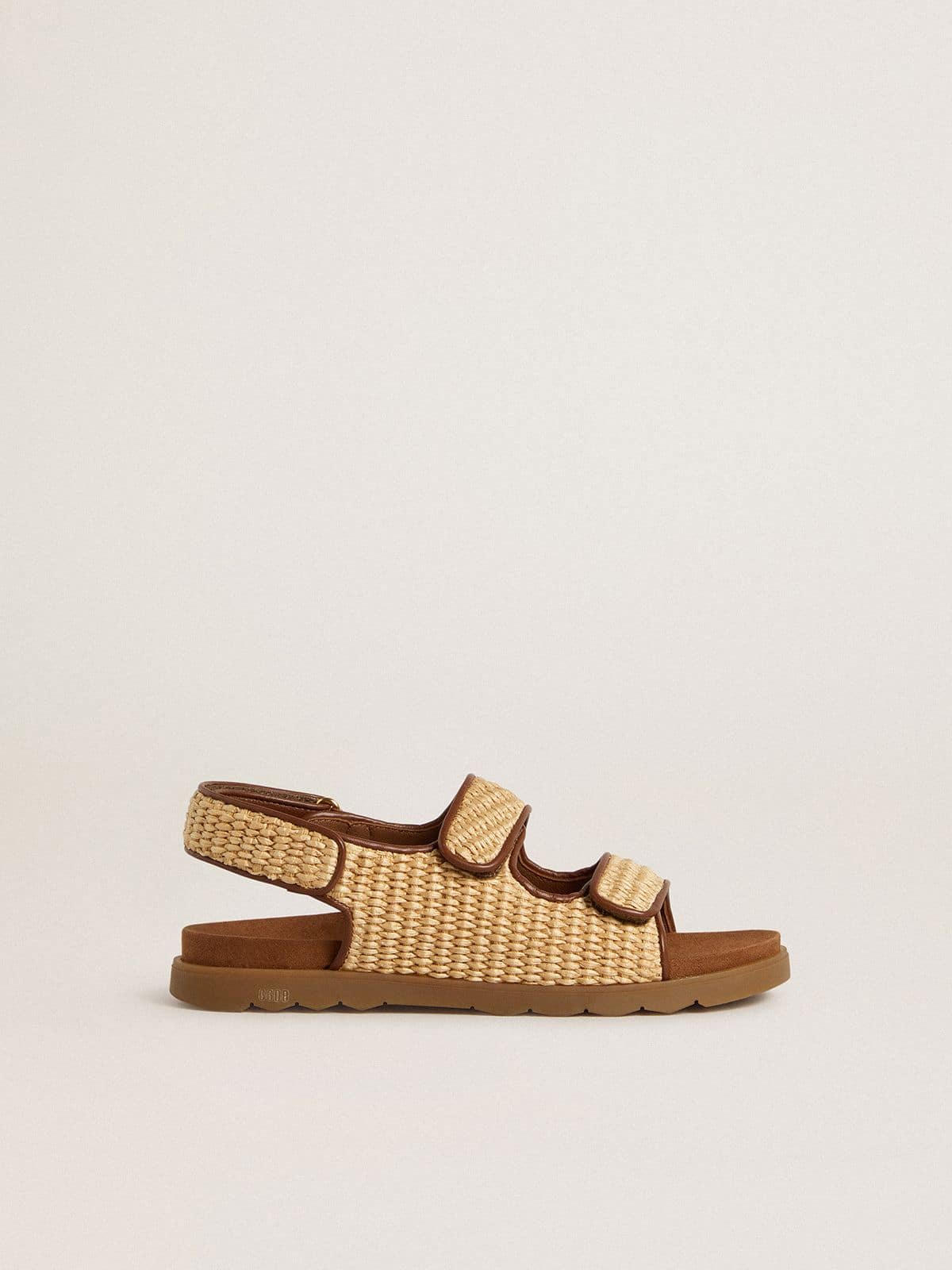 Young Noa sandals in beige raffia and brown leather