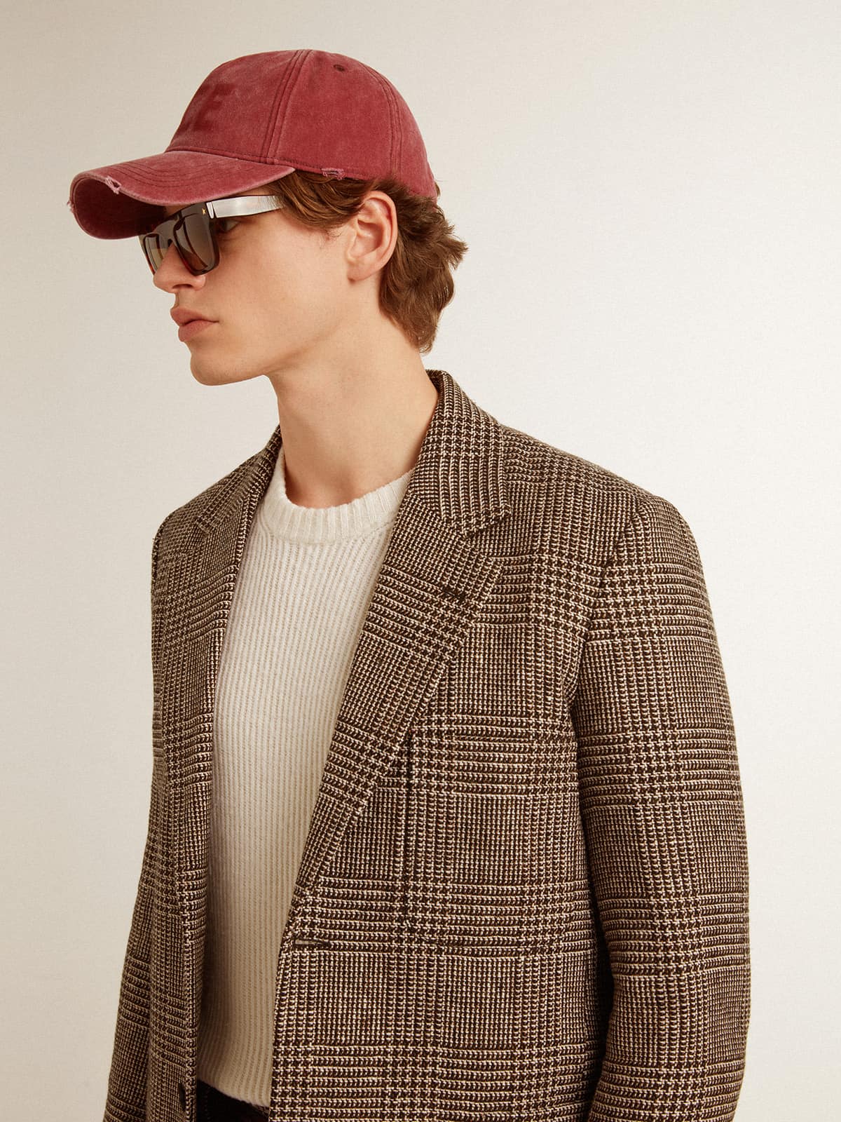 Gray single-breasted blazer for men in houndstooth wool