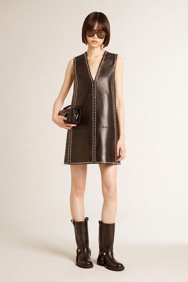 Small Venezia Bag in black metallic leather with black details