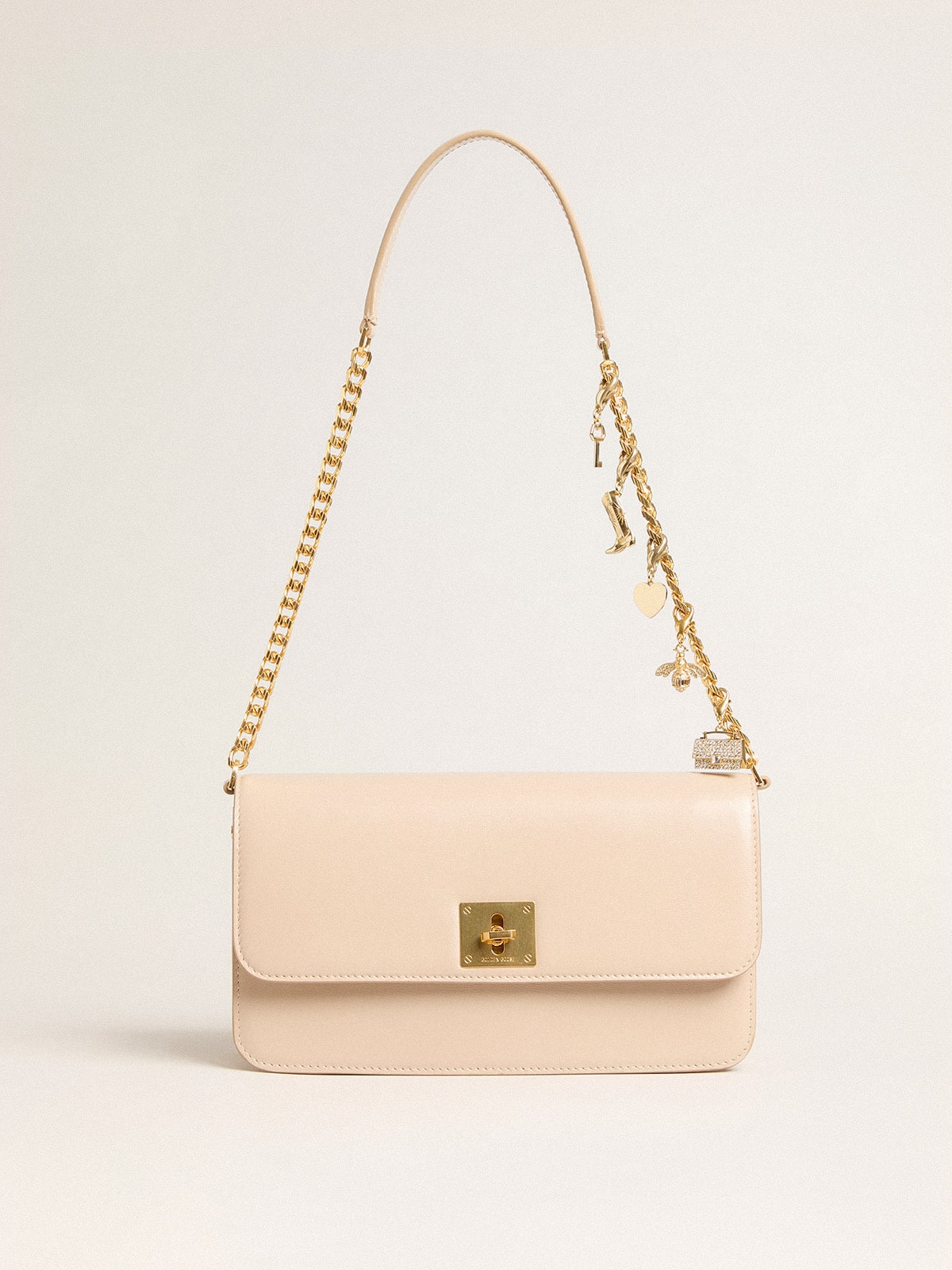 Gioia Bag in pale pink boarded leather with gold details