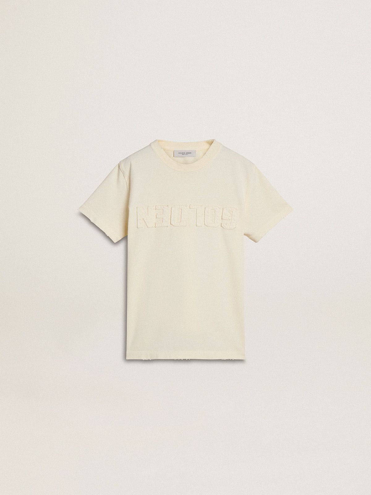Boys' cream-colored T-shirt with raised logo