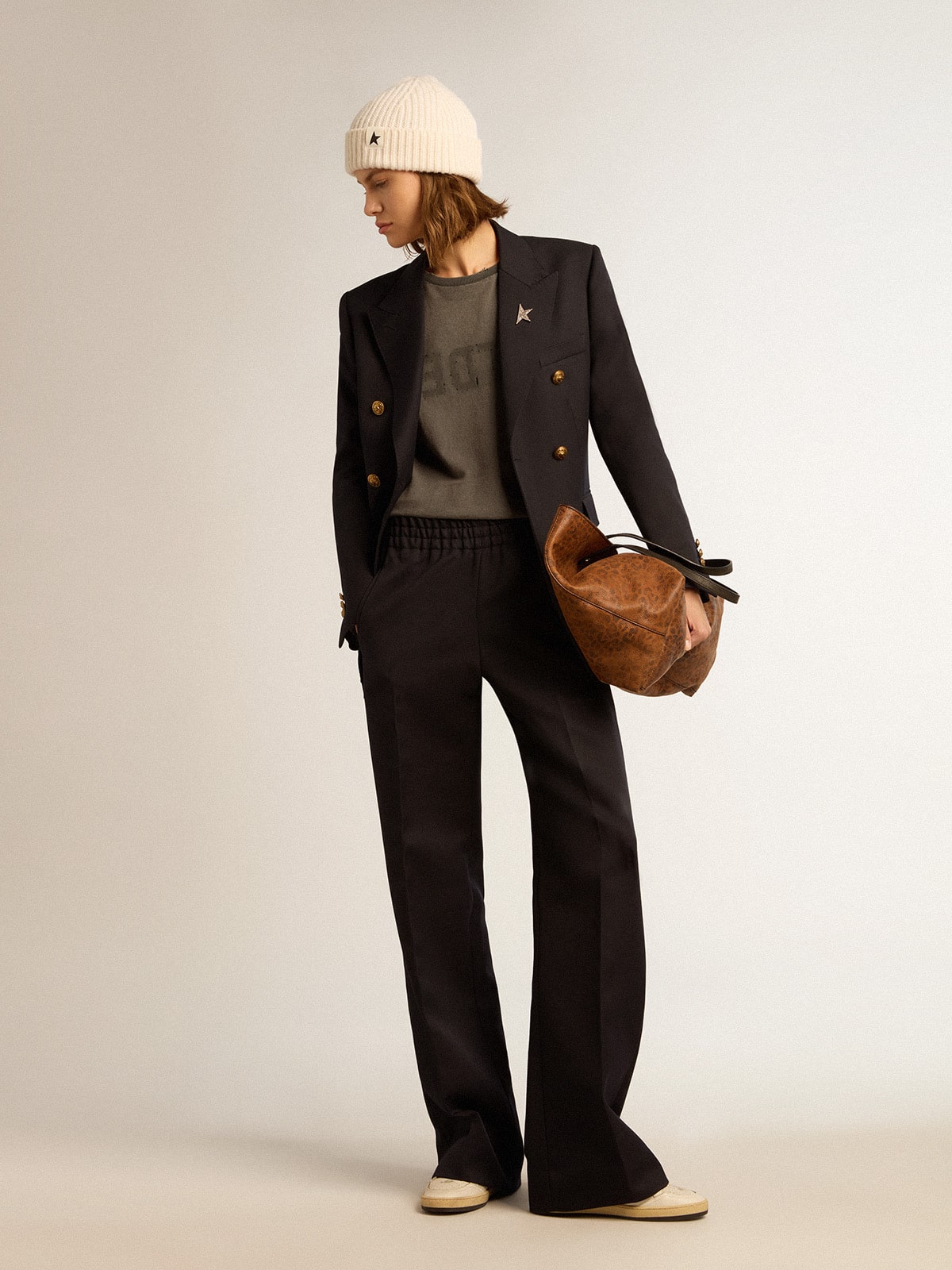 Women's double-breasted dark blue blazer