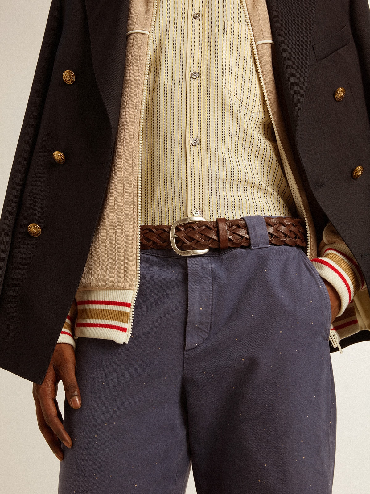 Men's dark brown woven leather belt