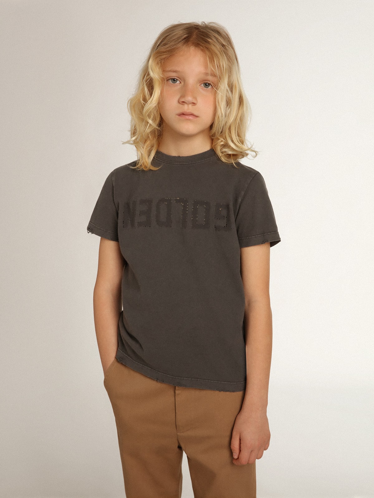 Boys’ T-shirt in gray with distressed treatment