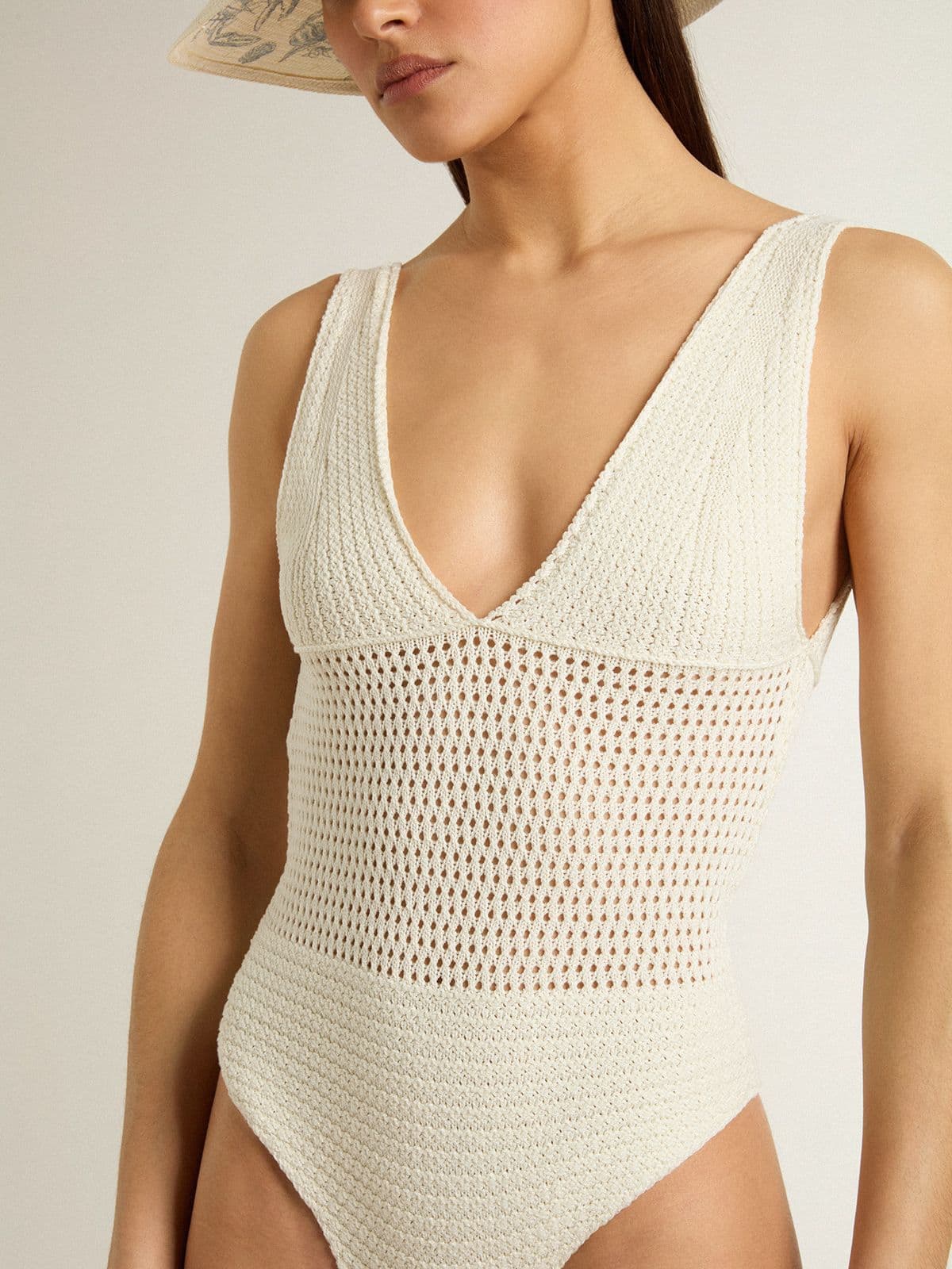 Women's crochet bodysuit in white cotton