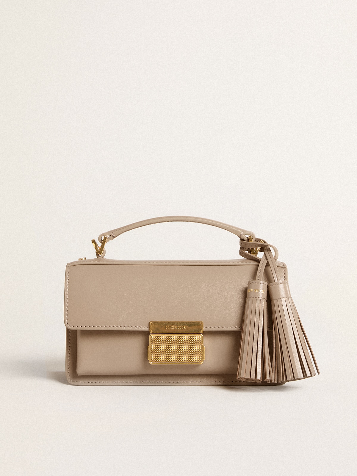 Small Venezia Bag in beige boarded leather with gold details
