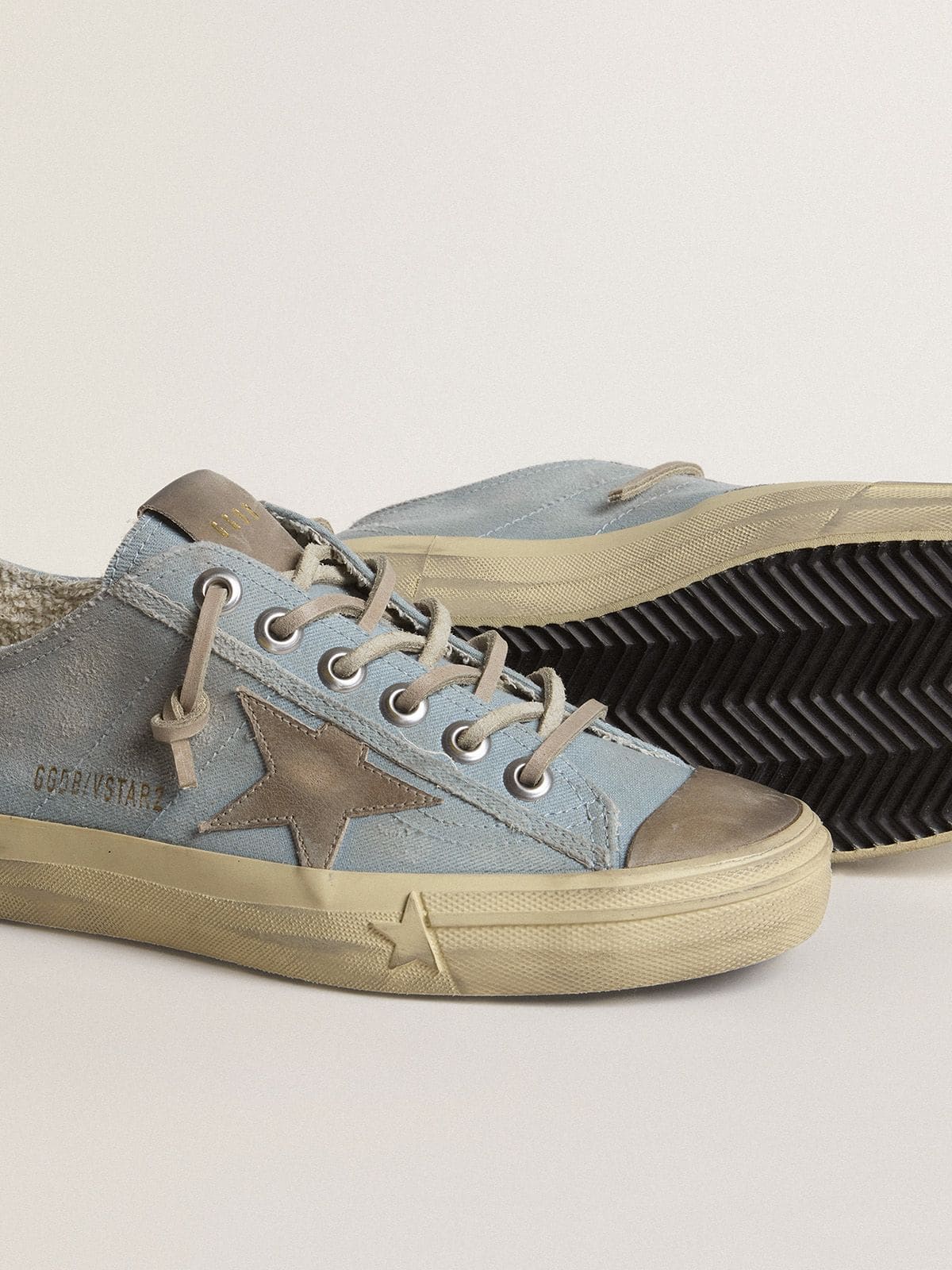 Women's V-Star in light blue canvas with dove-gray leather star