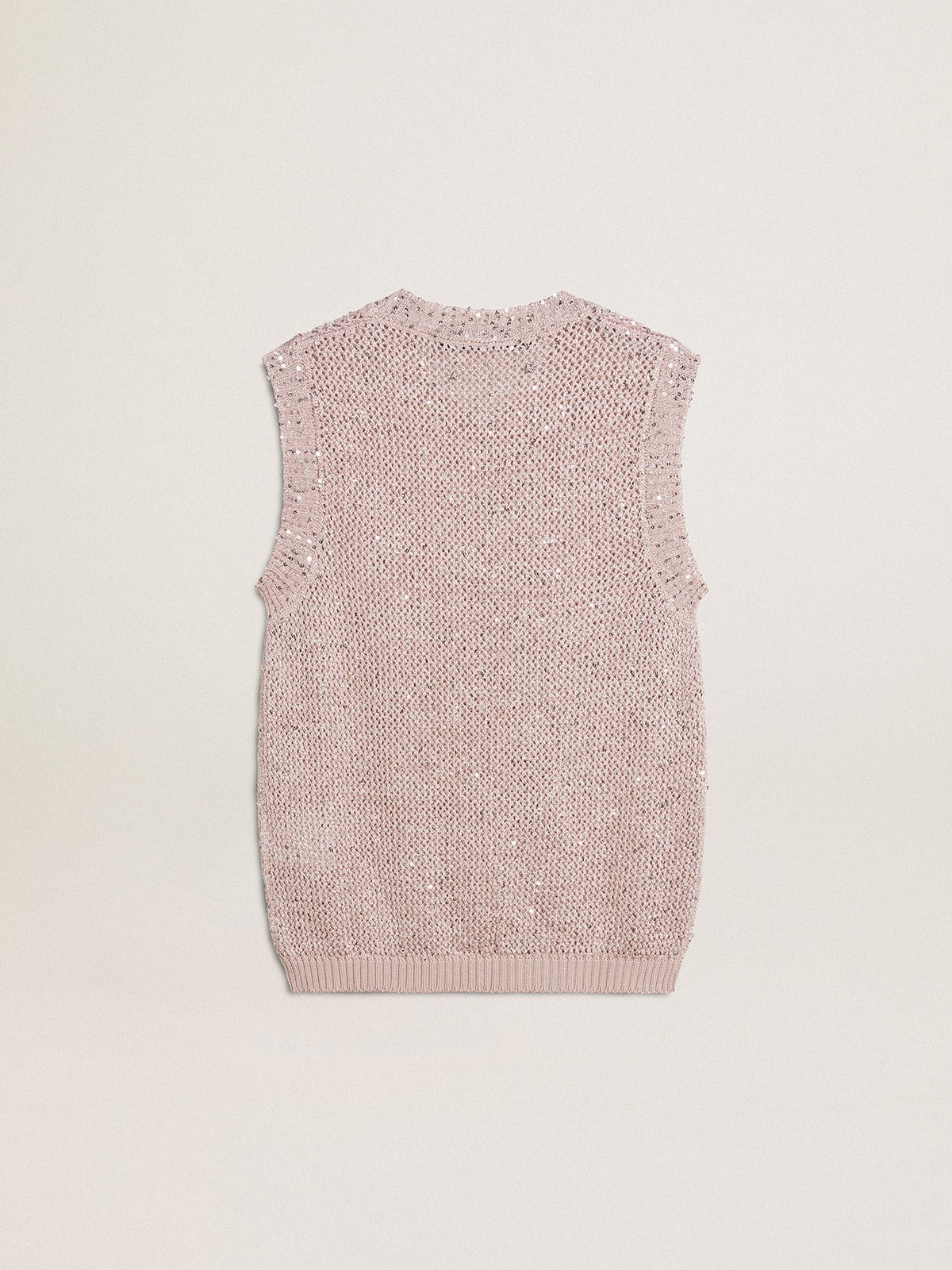 Mesh knit top with sequins and contrasting details