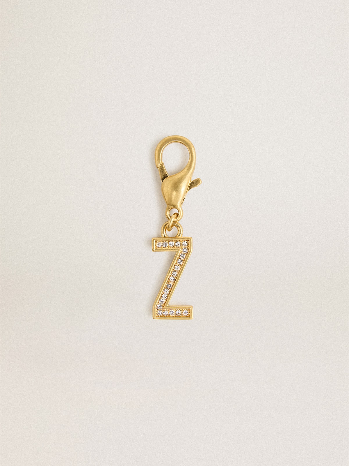 Letter Z charm in gold-colored brass with crystals