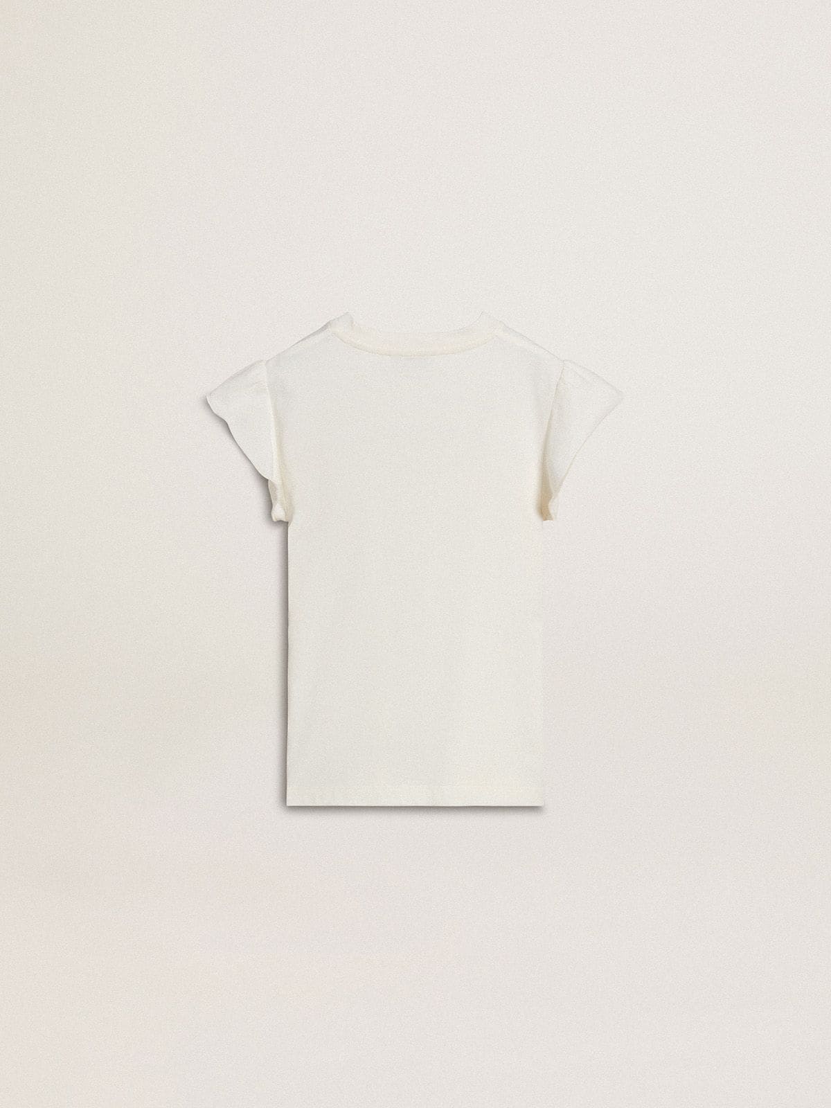 Girls' T-shirt with ruffled sleeves with lettering and embroidery