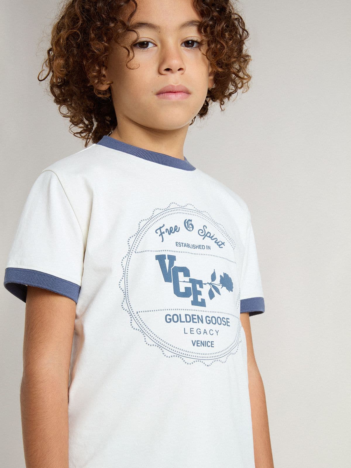 Boys' white T-shirt with blue print