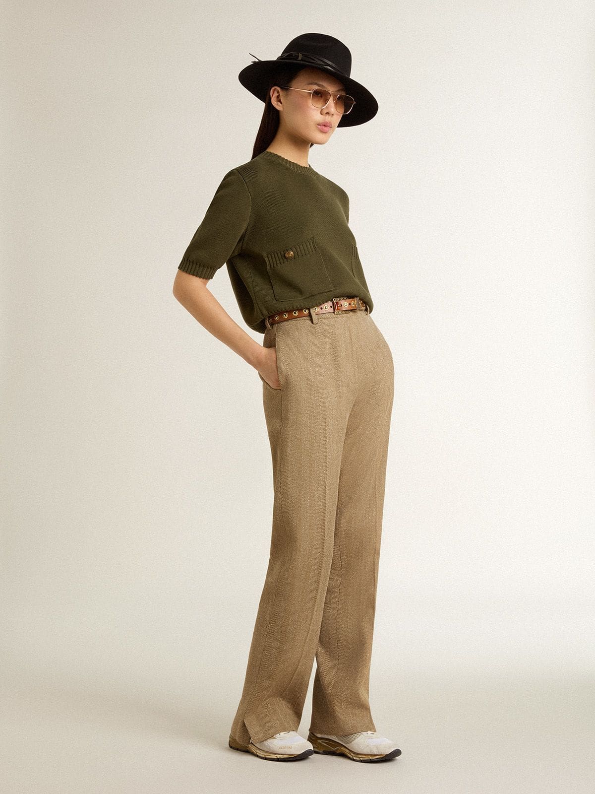 Women's Dad-Star in mesh and white suede with gold foiled star