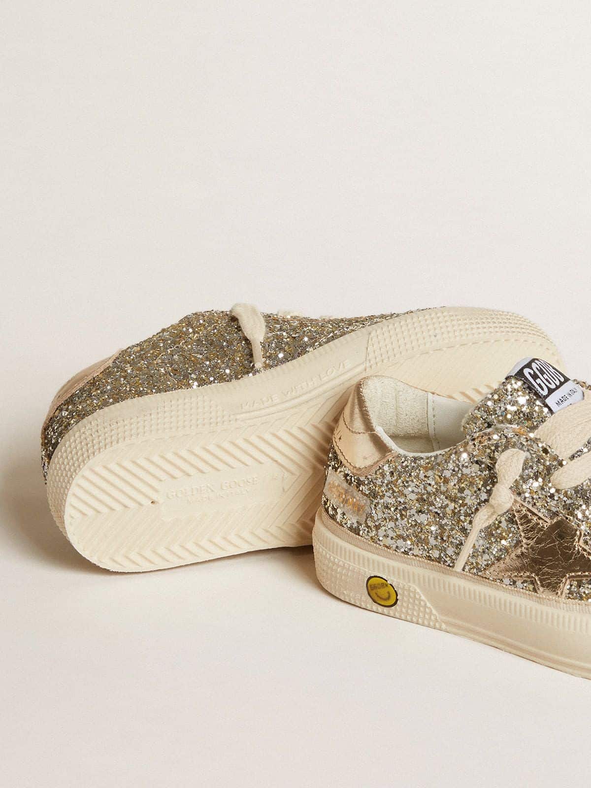 May Teen in platinum glitter with gold leather star and heel tab
