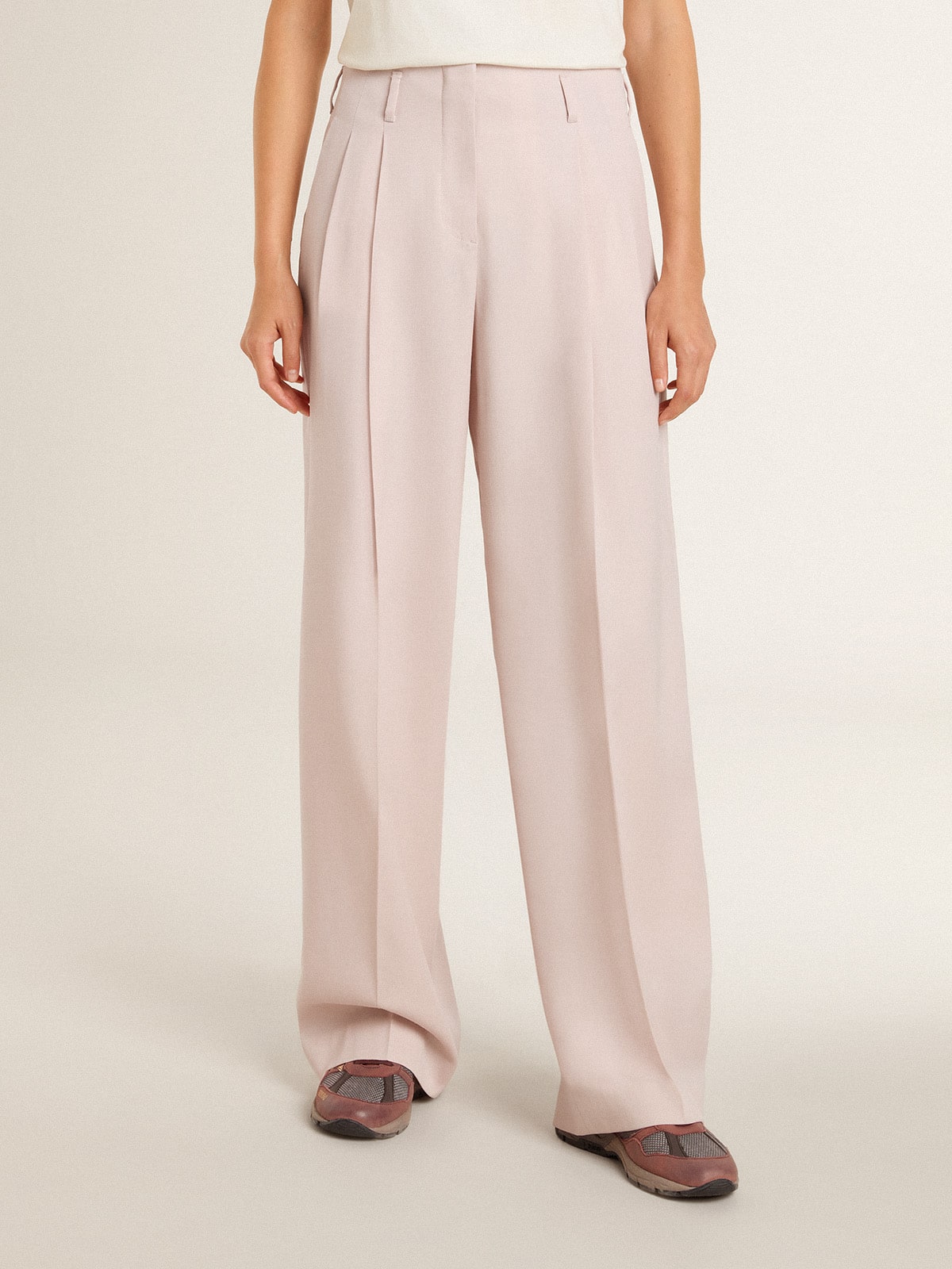 Women's pants in pink tailored wool fabric