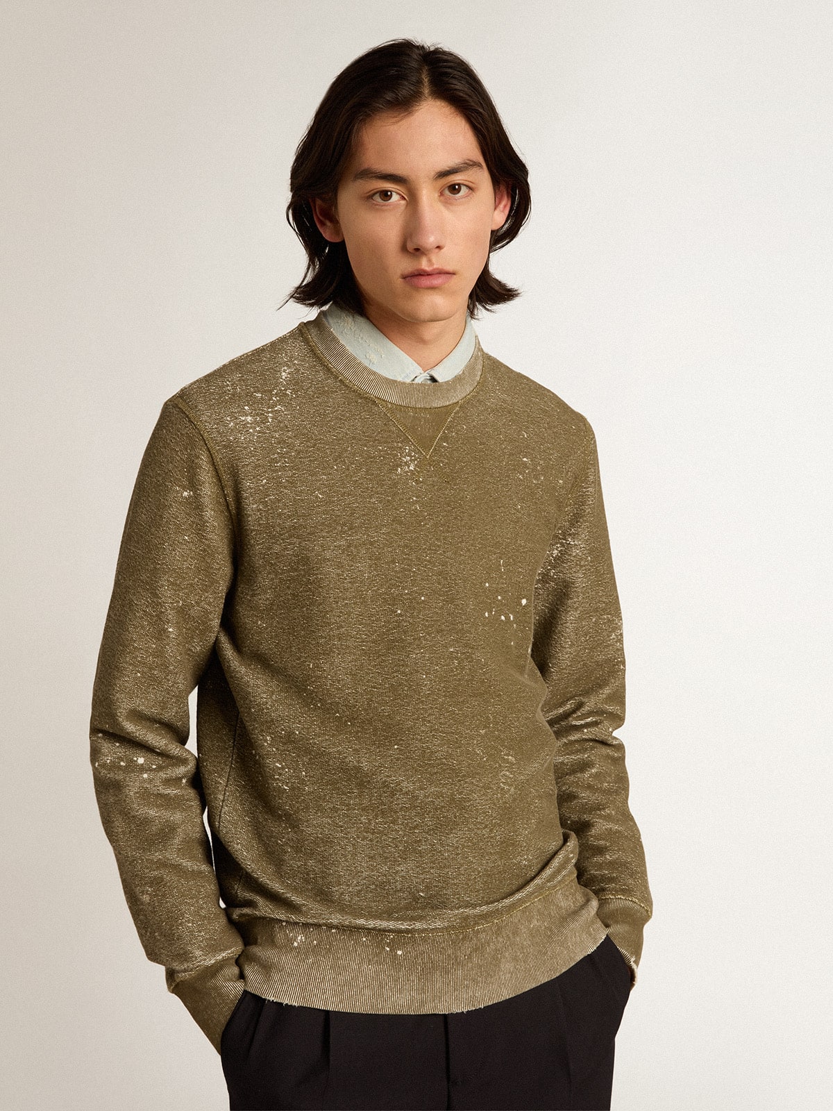 Vintage-effect beech-colored cotton sweatshirt