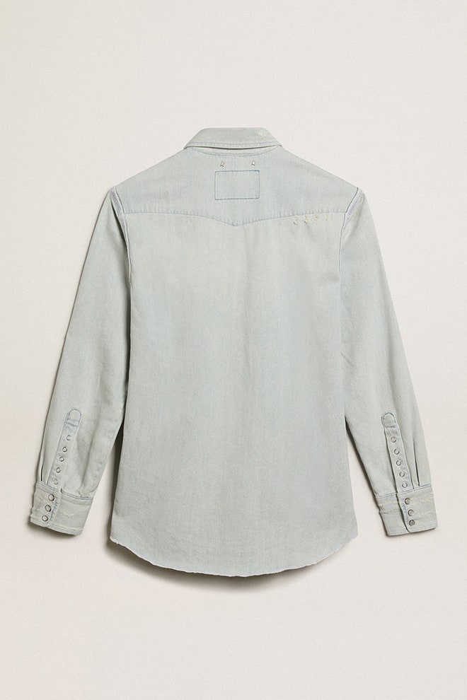 Men's bleached denim shirt with hammered studs