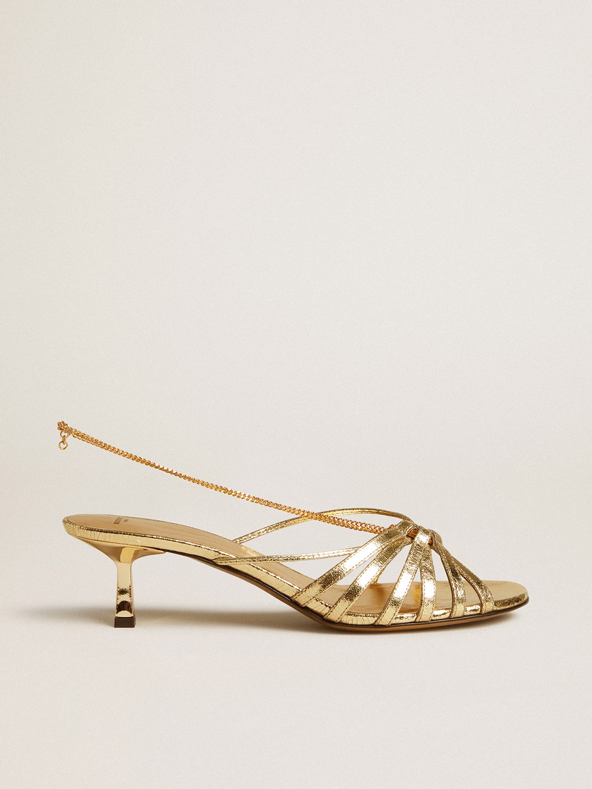 Nico kitten heel sandals in metallic gold leather