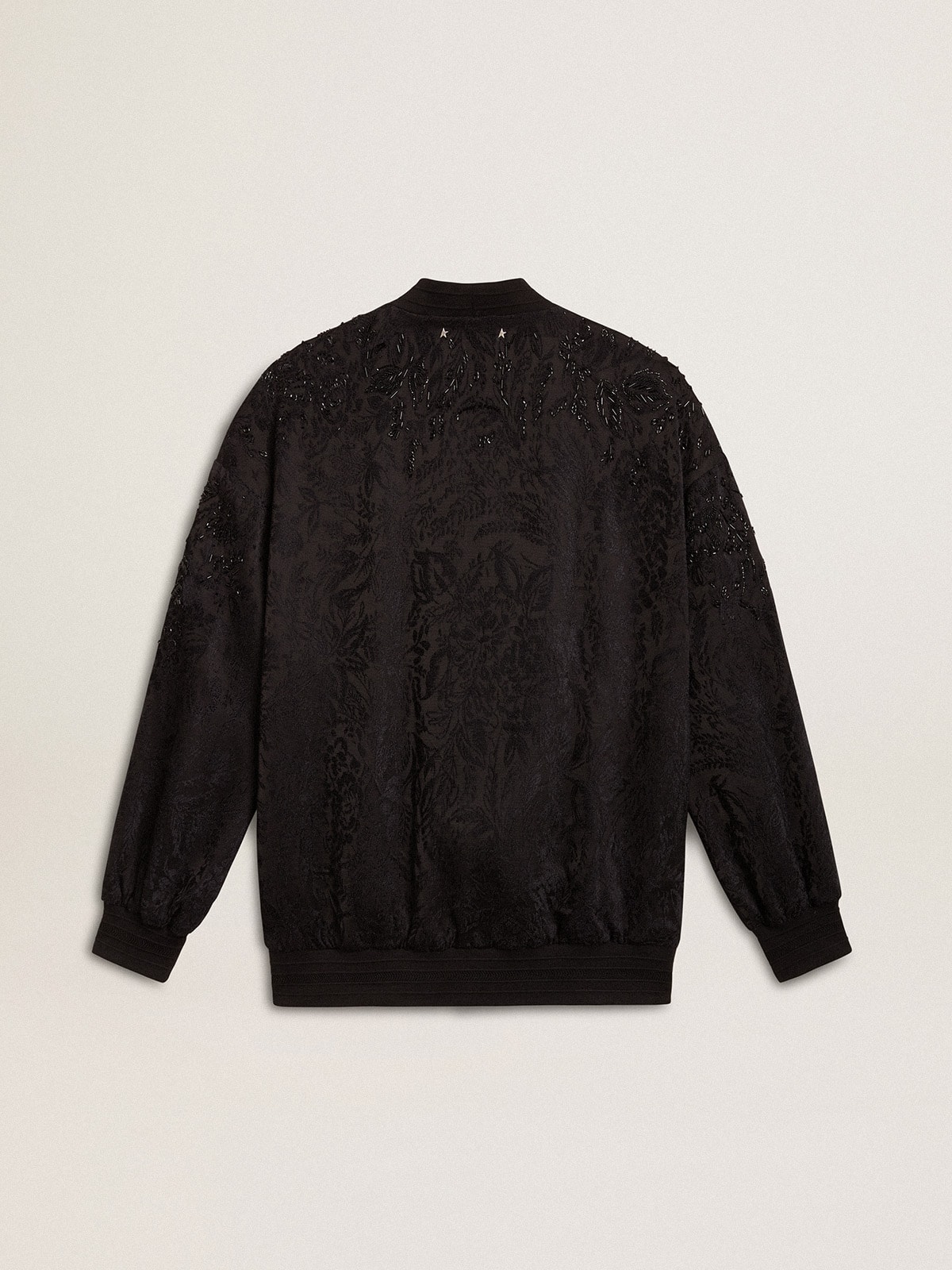 Women's black cardigan with tone-on-tone toile de jouy bead embroidery