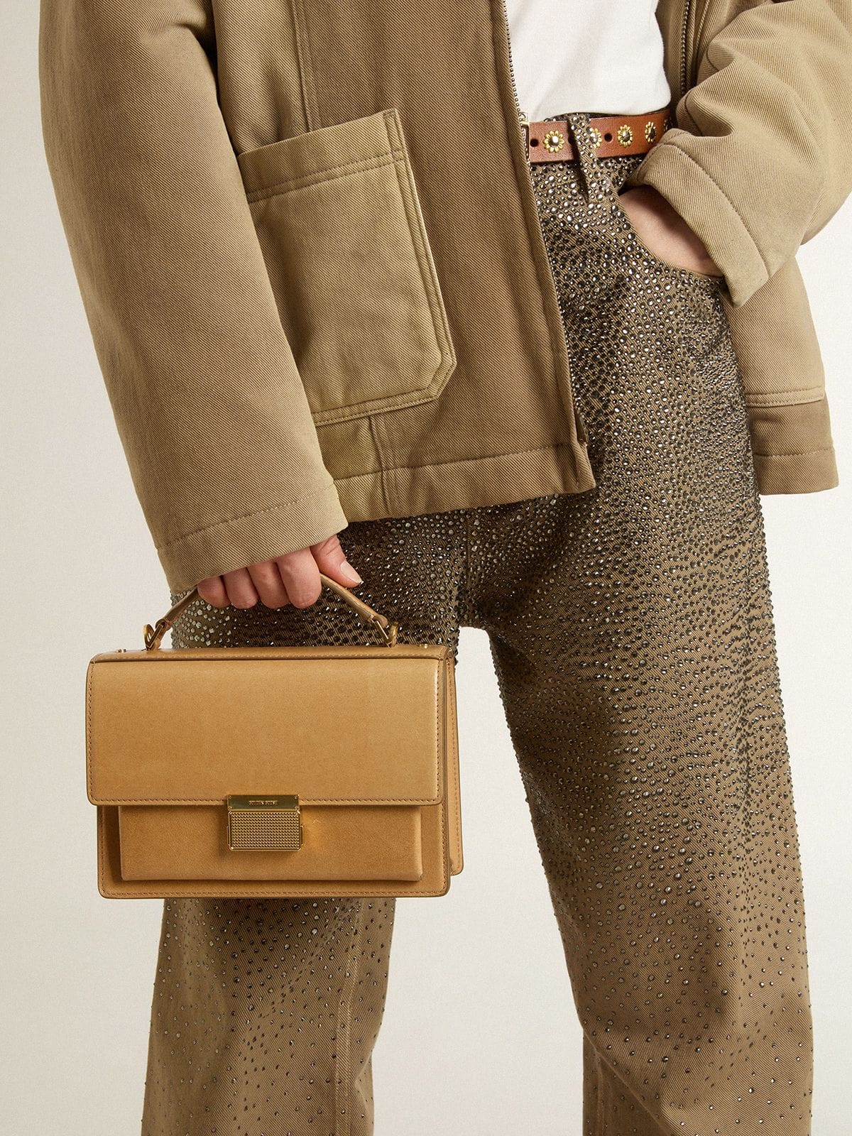 Venezia Bag in ochre yellow embossed leather with gold details