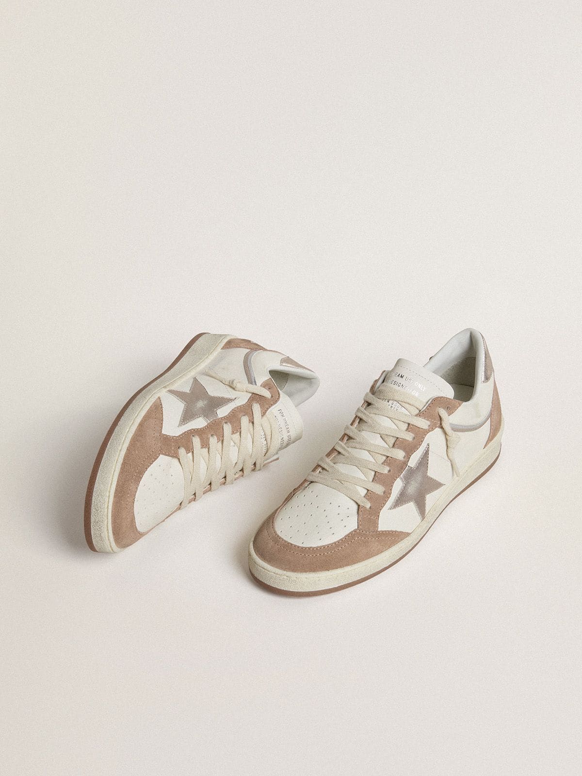 Ball Star LTD in white nappa leather and old rose suede with metallic silver leather star and heel tab