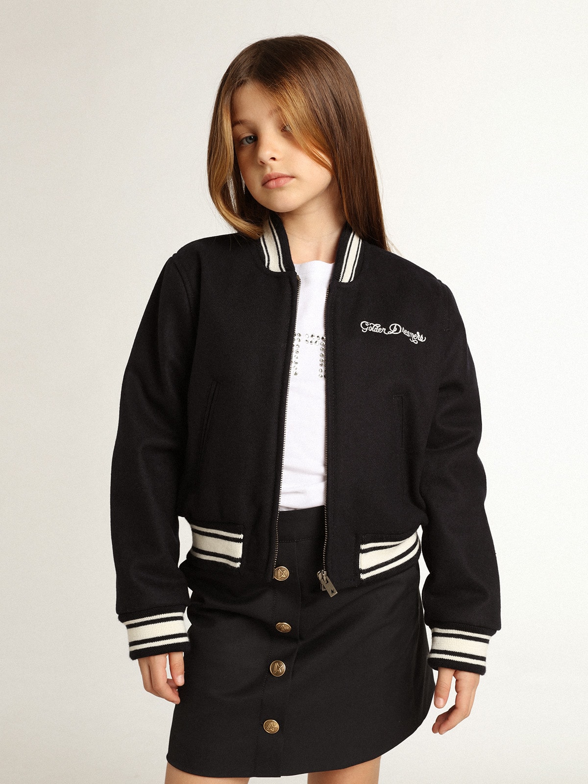 Boys’ bomber jacket in dark blue wool