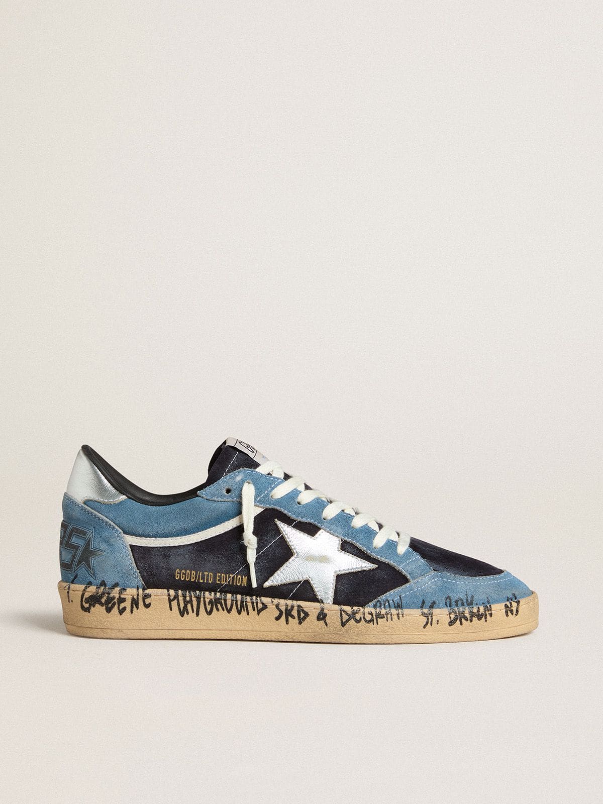 Men's Ball Star in blue suede with silver leather star and heel tab