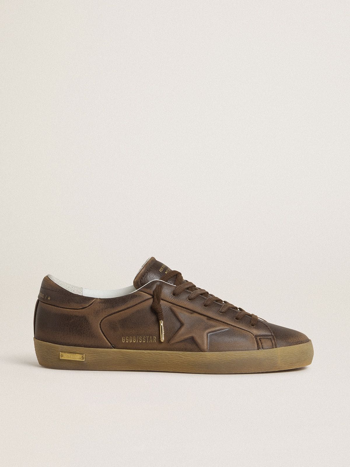 Men’s Super-Star with star and heel tab in brown lived-in effect leather