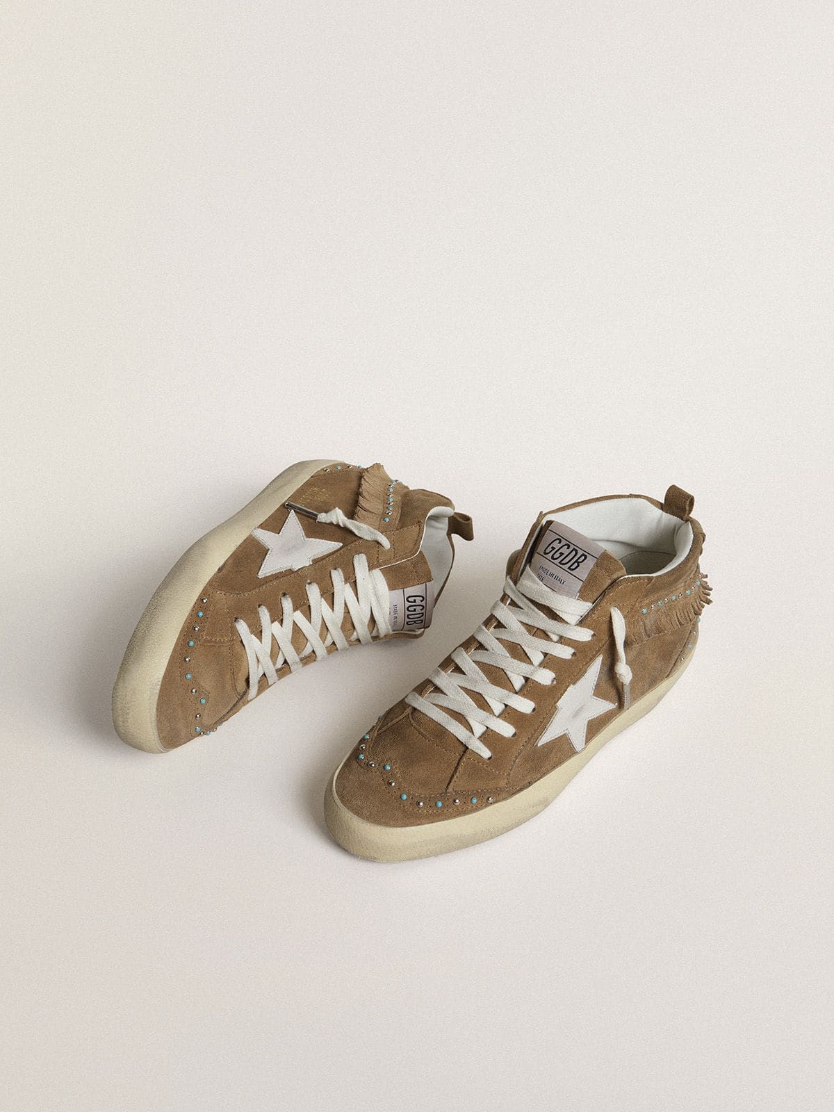 Women's Mid Star in tobacco suede with fringing and studs