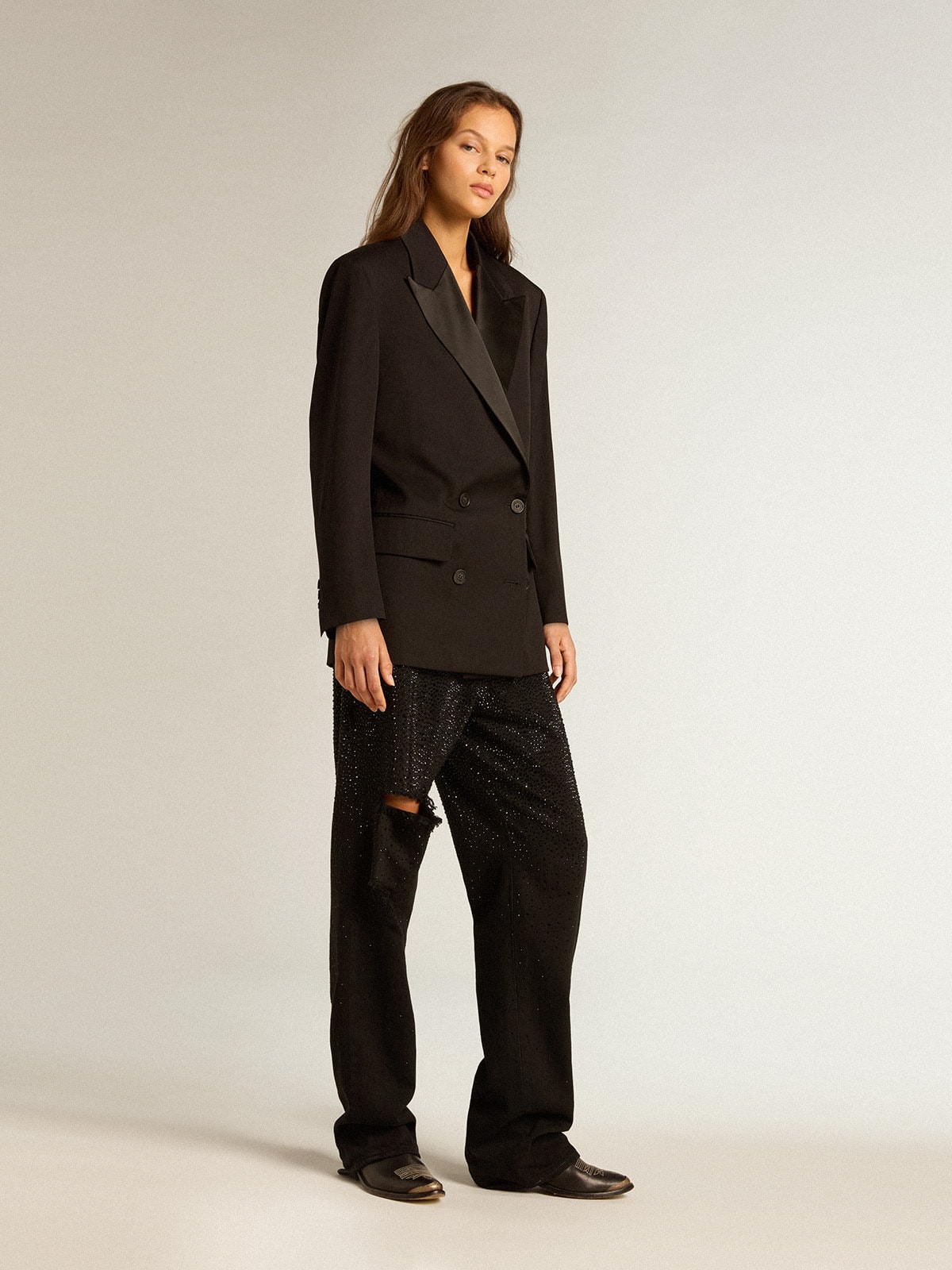 Women’s tuxedo jacket in black wool gabardine