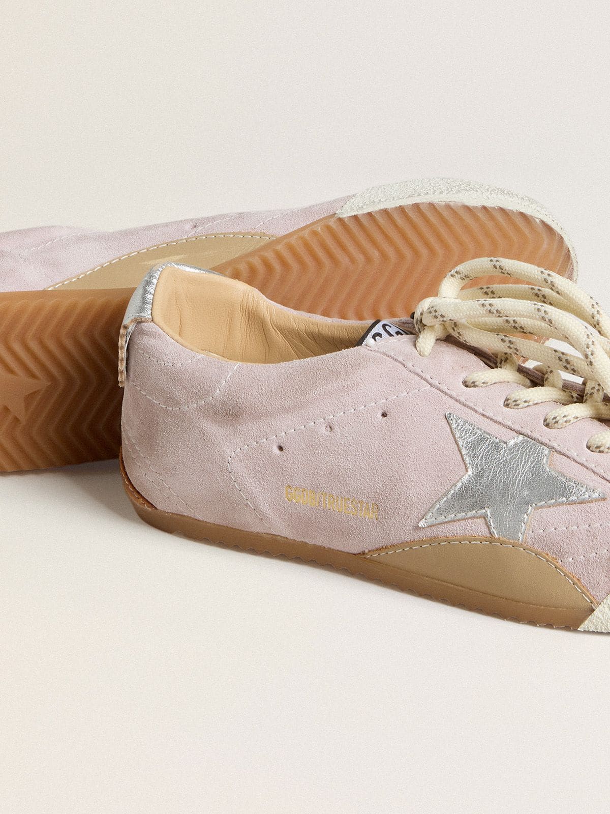Women's True-Star in pastel pink suede with silver star and heel tab