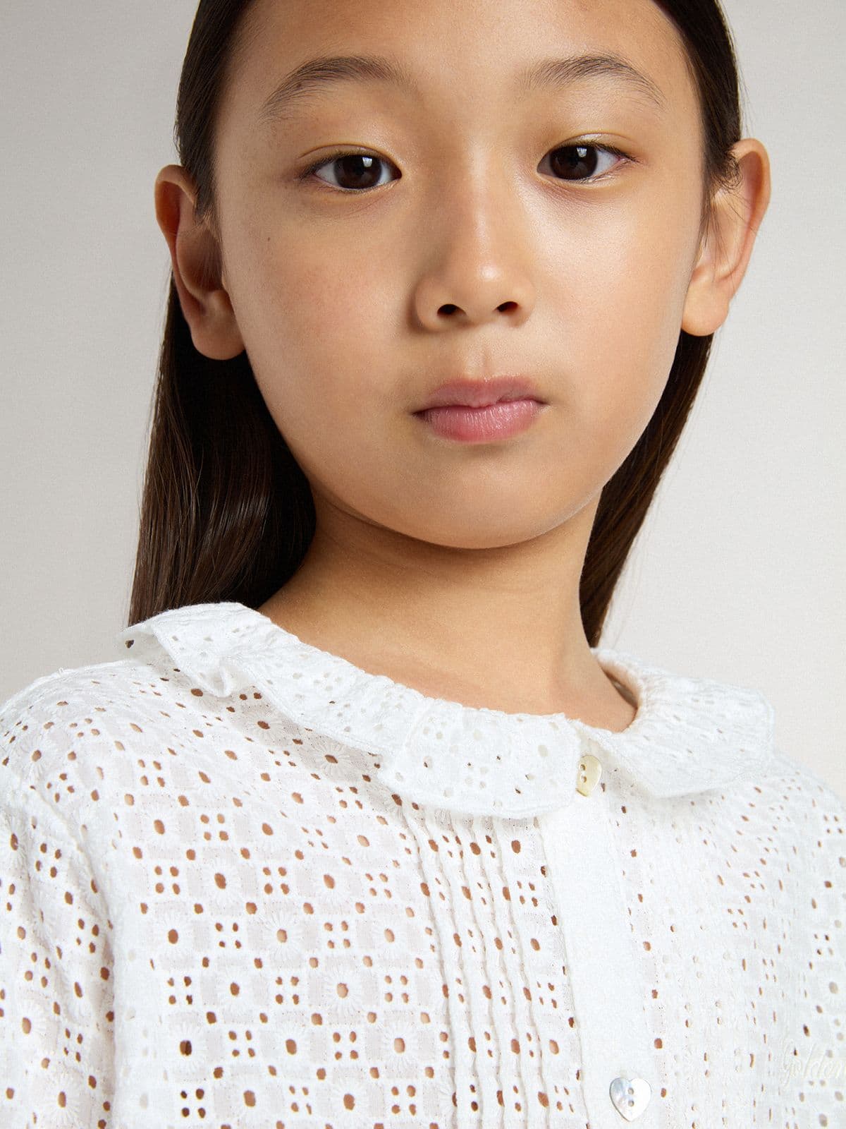 Girls' white broderie anglaise cotton shirt