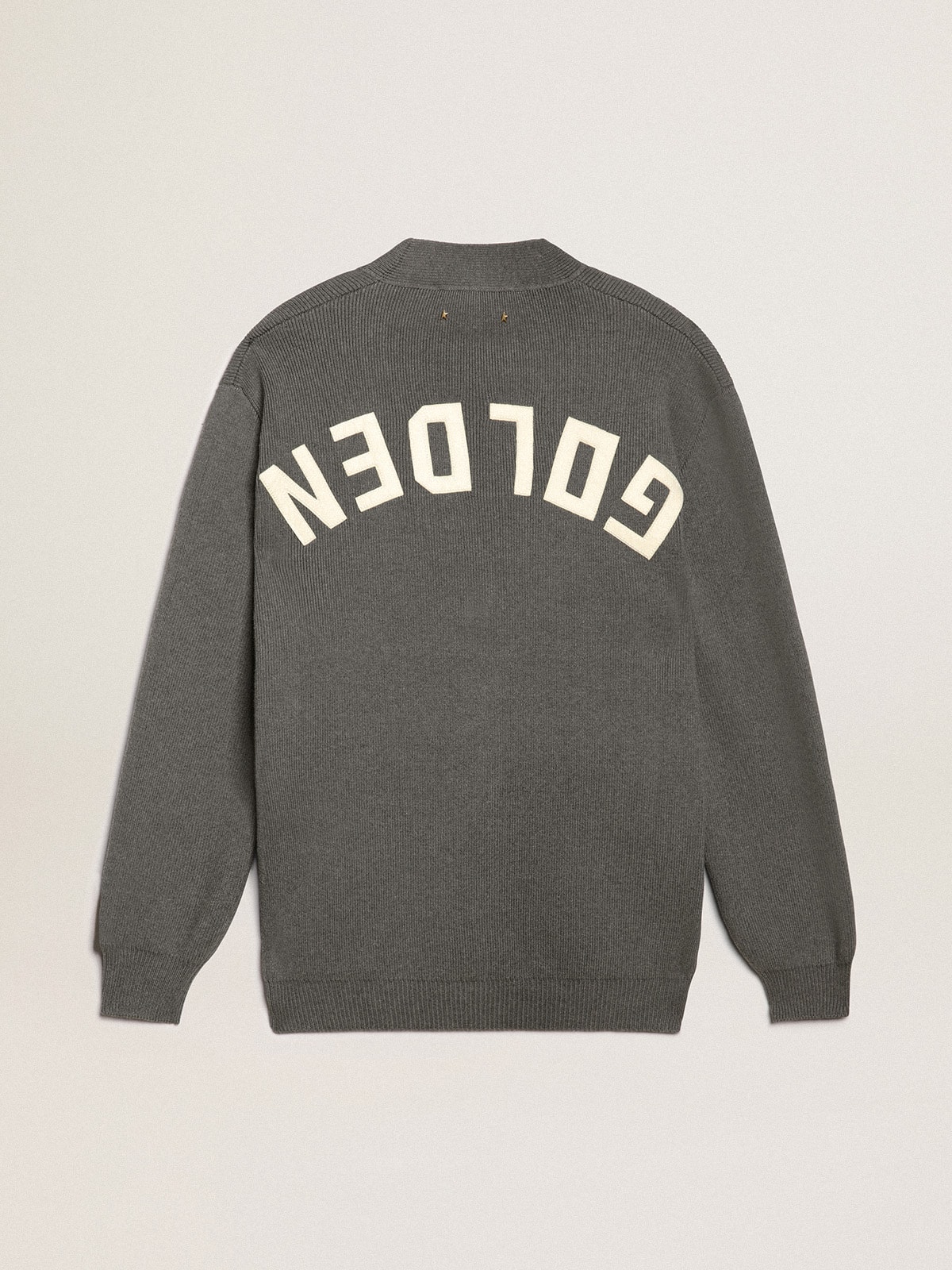 Women's mélange gray cotton cardigan with logo on the back