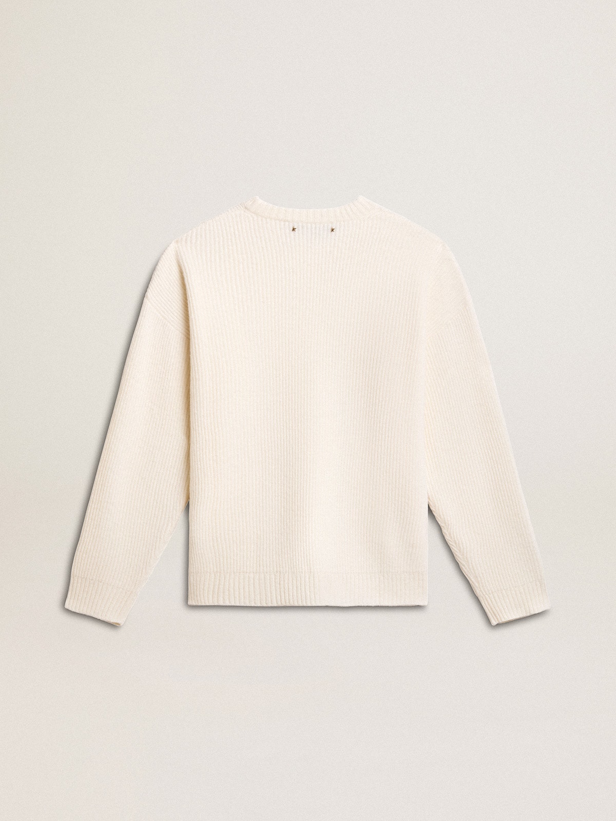 Men's crew-neck sweater in worn white ribbed wool