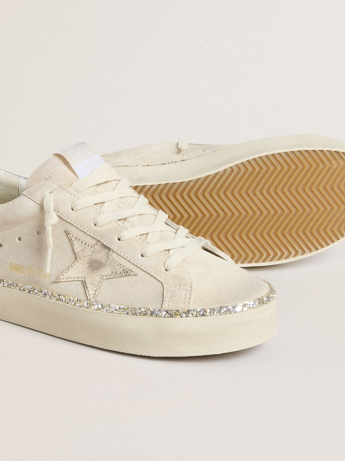 Hi Star in suede with silver metallic leather star and heel tab