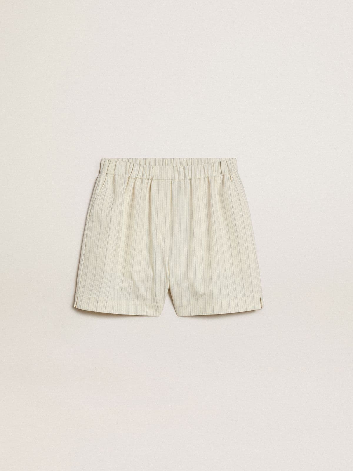 Women's white and gray pinstripe wool blend shorts