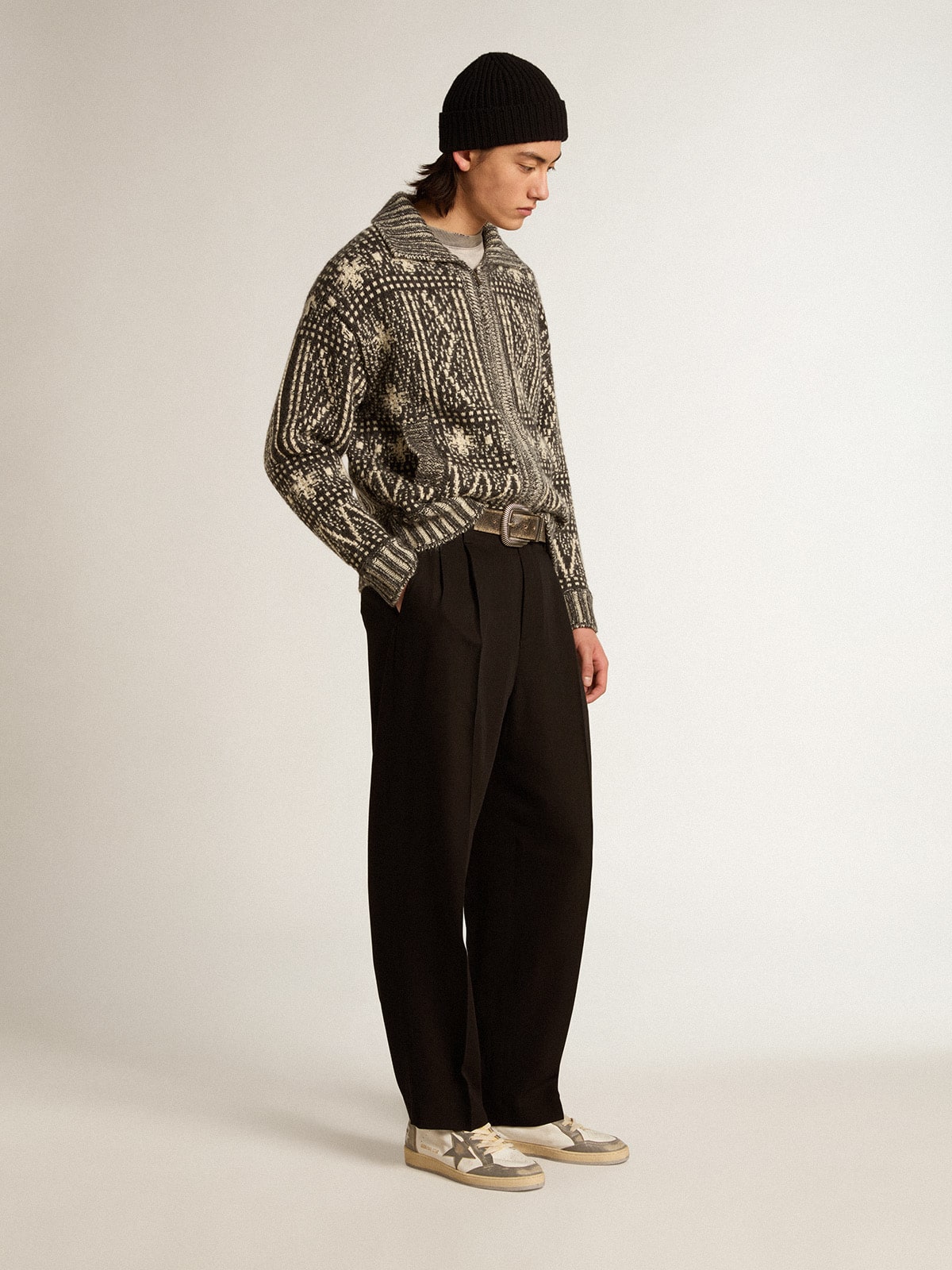 Black wool and viscose blend pants