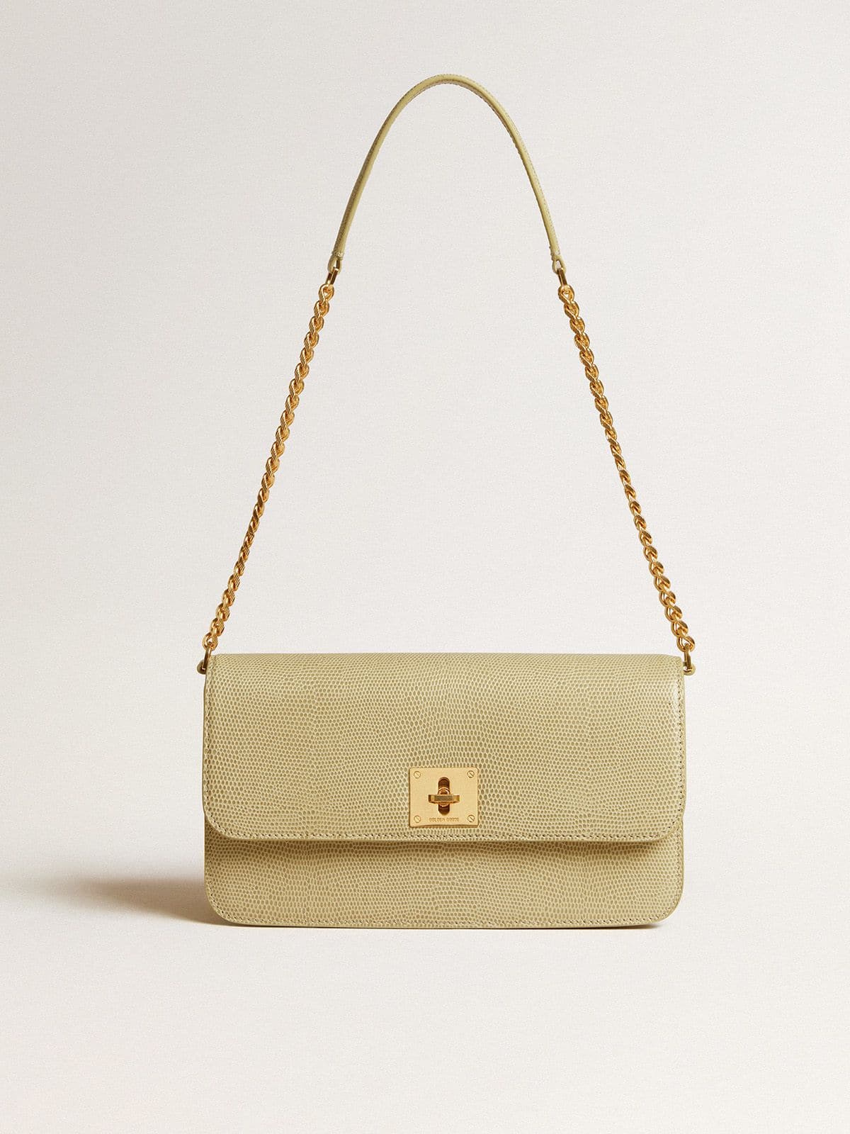 Gioia Bag in mineral-gray sheepskin leather with gold details