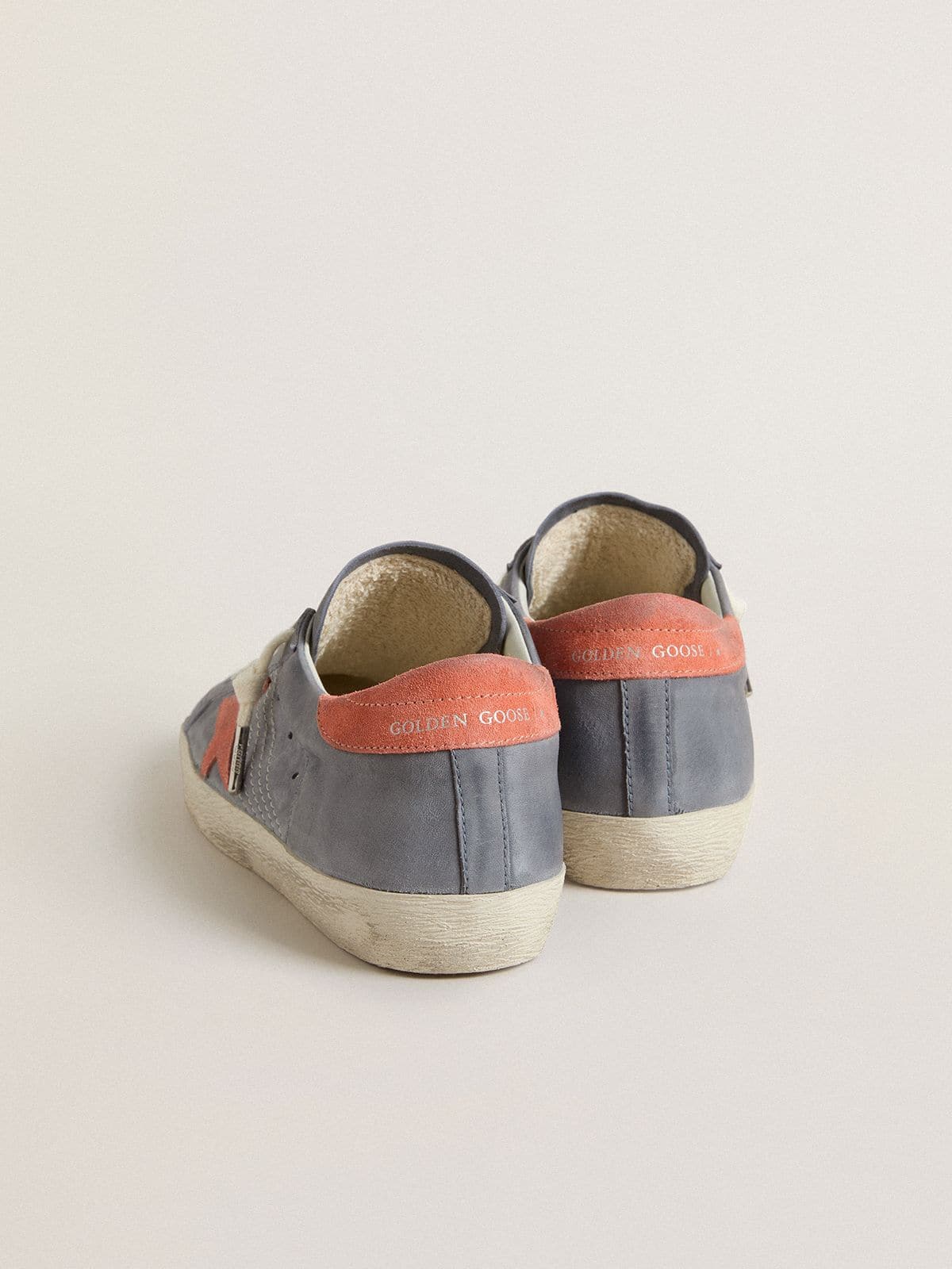 Women's Super Star in blue nubuck with pink suede star and heel tab