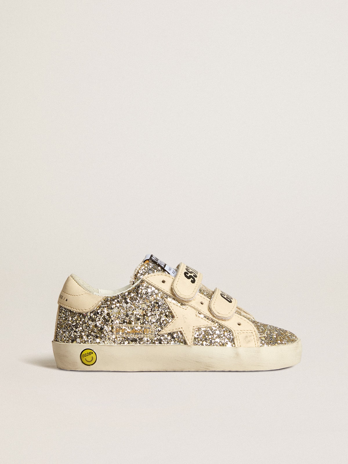 Young Old School in platinum glitter with leather star and heel tab