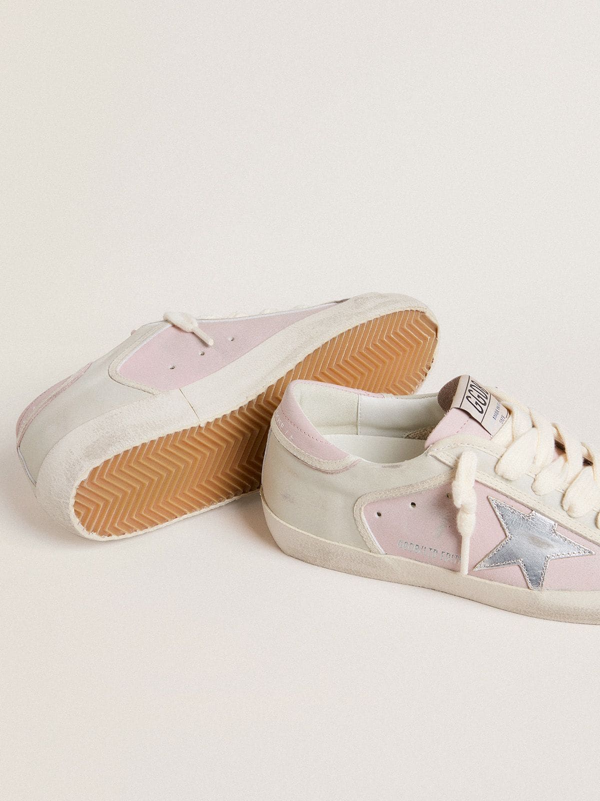 Super-Star LTD in pink leather with silver foiled leather star and pink leather heel tab