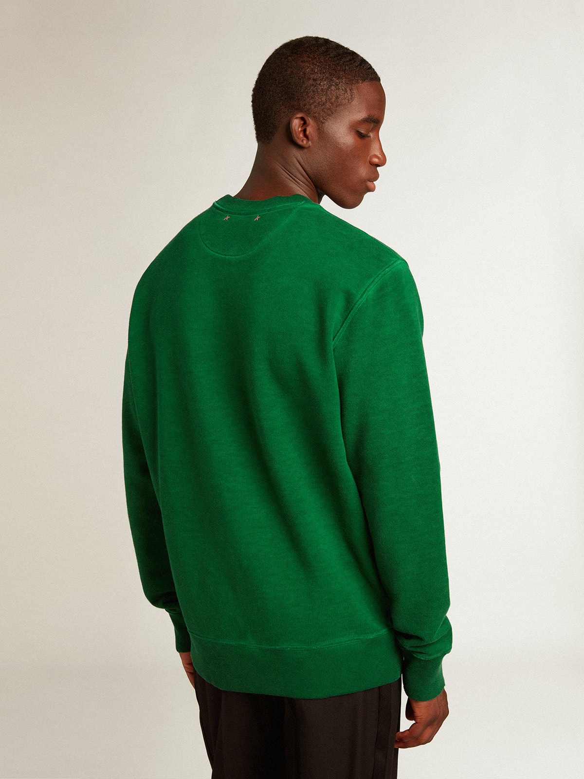 Round-neck sweatshirt in green cotton fleece