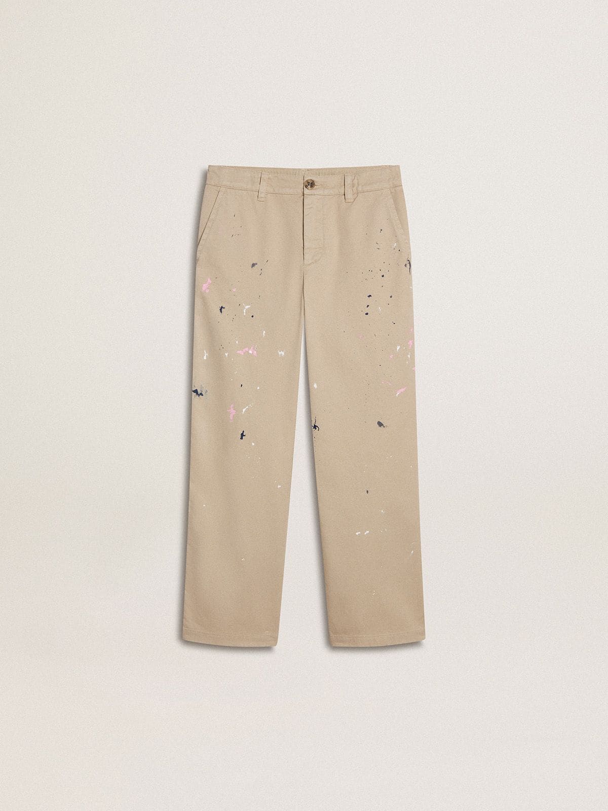 Kids’ beige chino pants with multicolor splashes