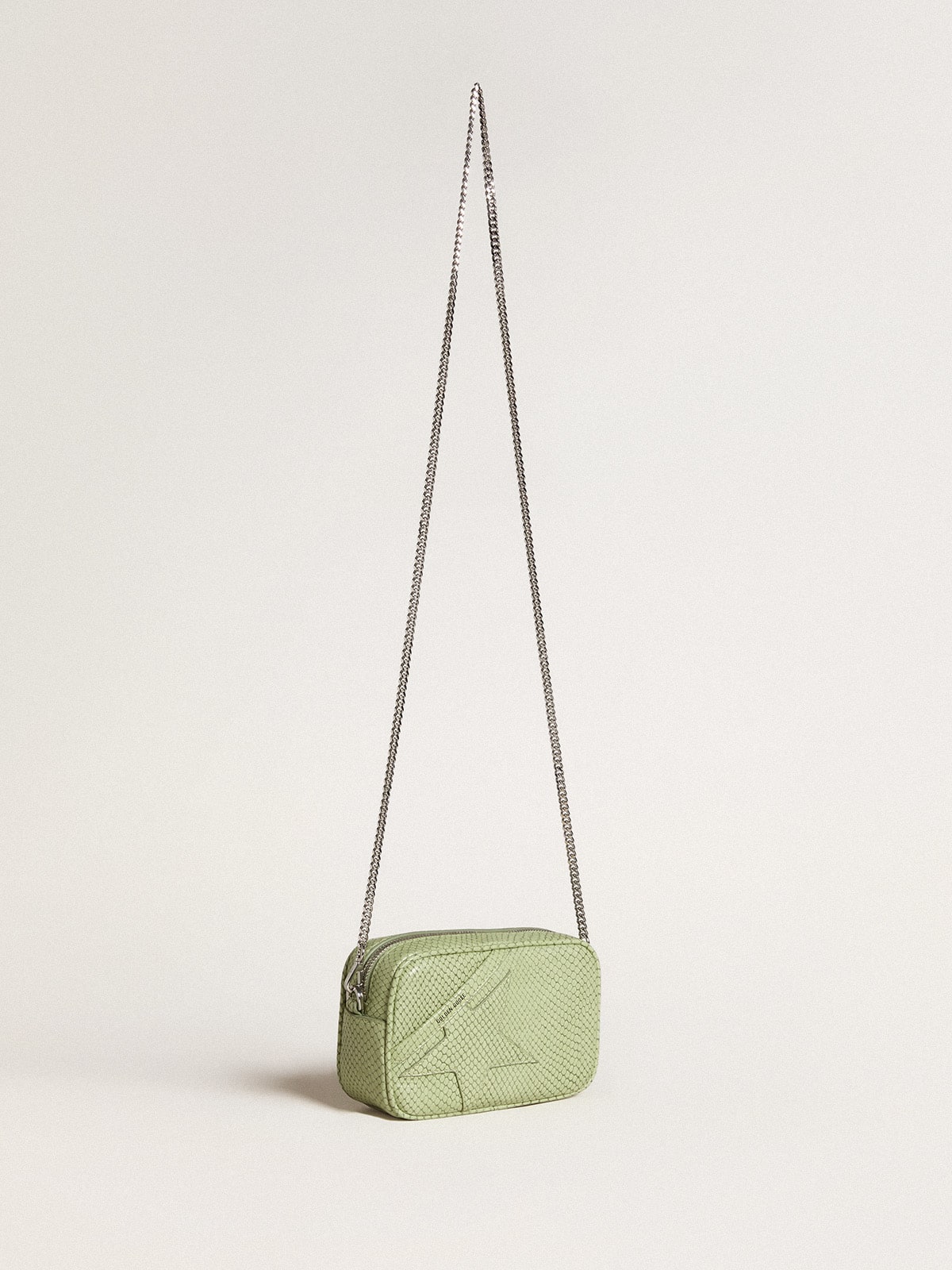Mini Star Bag in light green snake-print leather