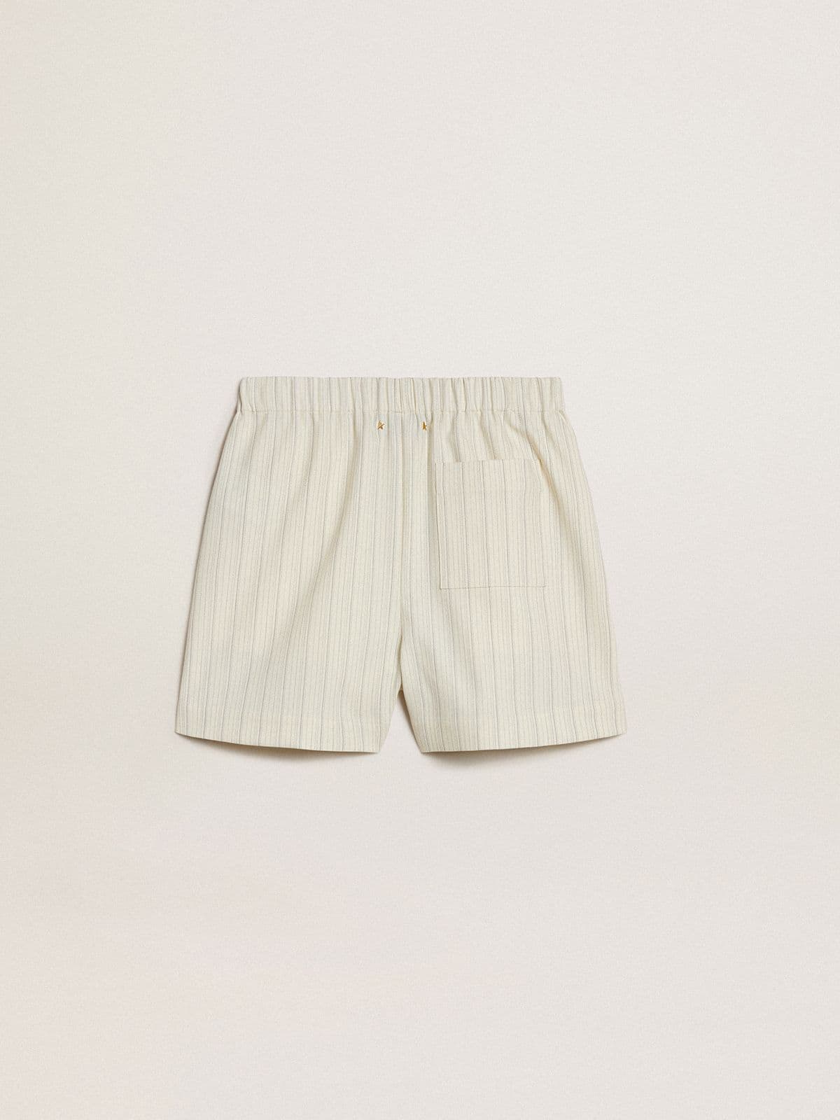 Women's white and gray pinstripe wool blend shorts