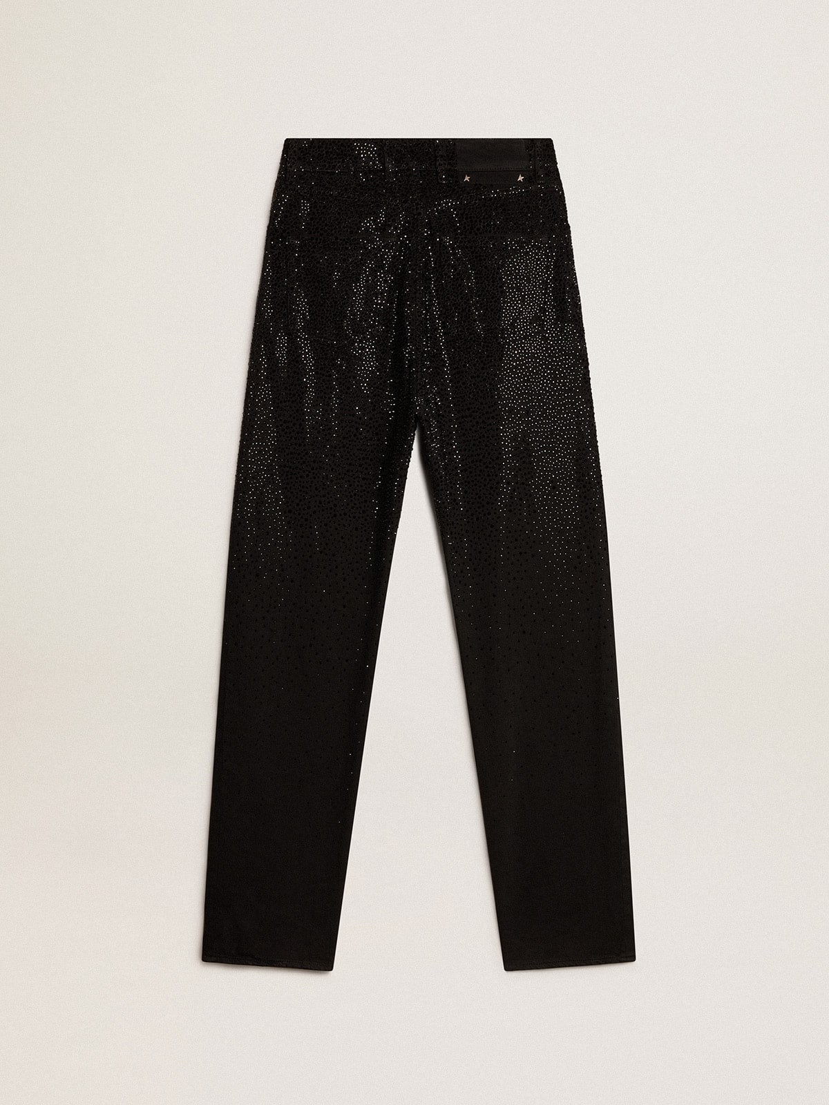 Women’s cotton denim pants with shaded-effect crystal decoration