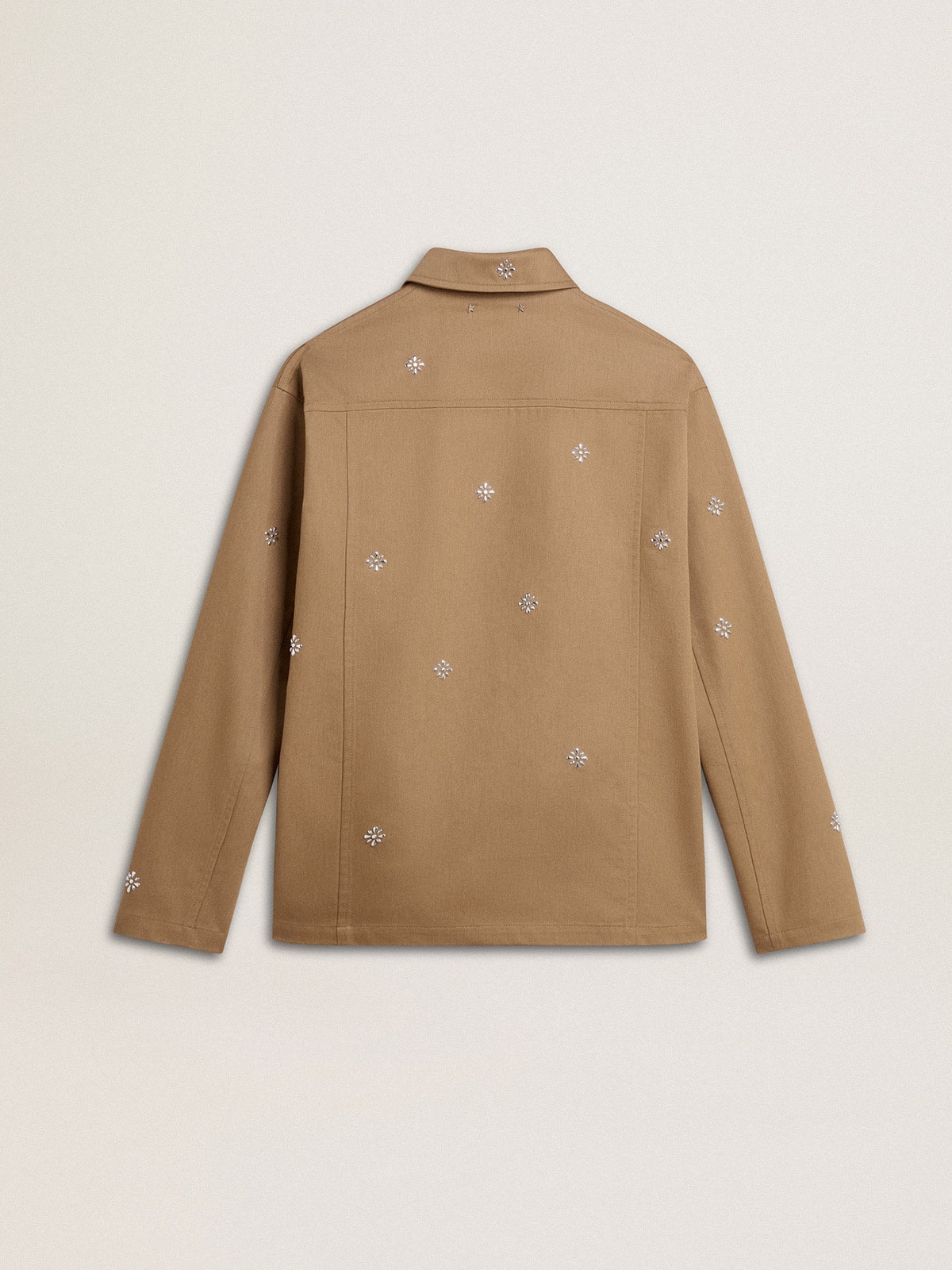 Men's beige jacket with floral embroidery and full zip