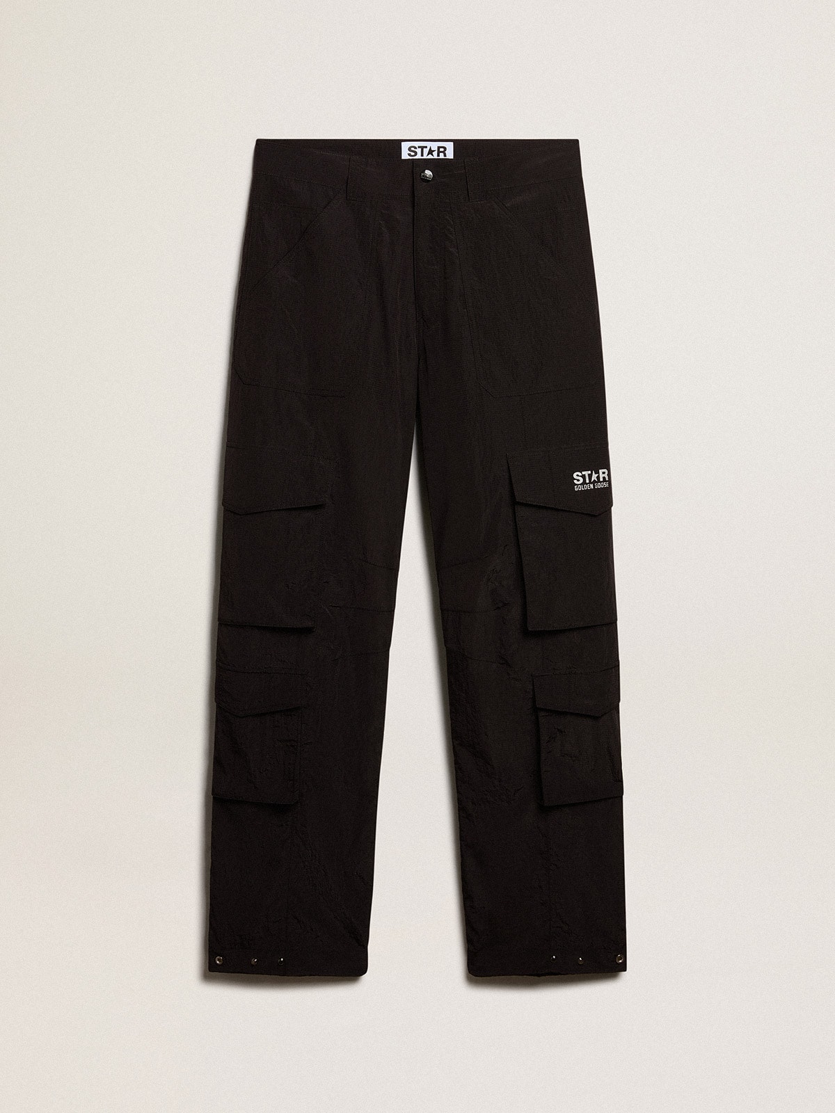 Black-colored ripstop nylon cargo pants