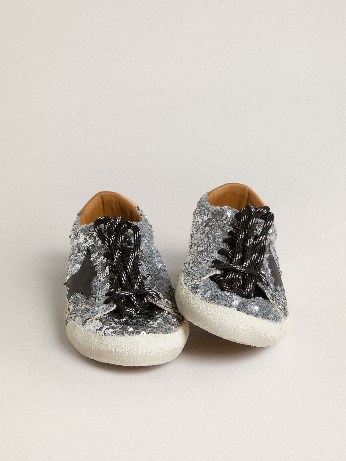 Women's True-Star in silver sequins with black star and silver leather heel tab